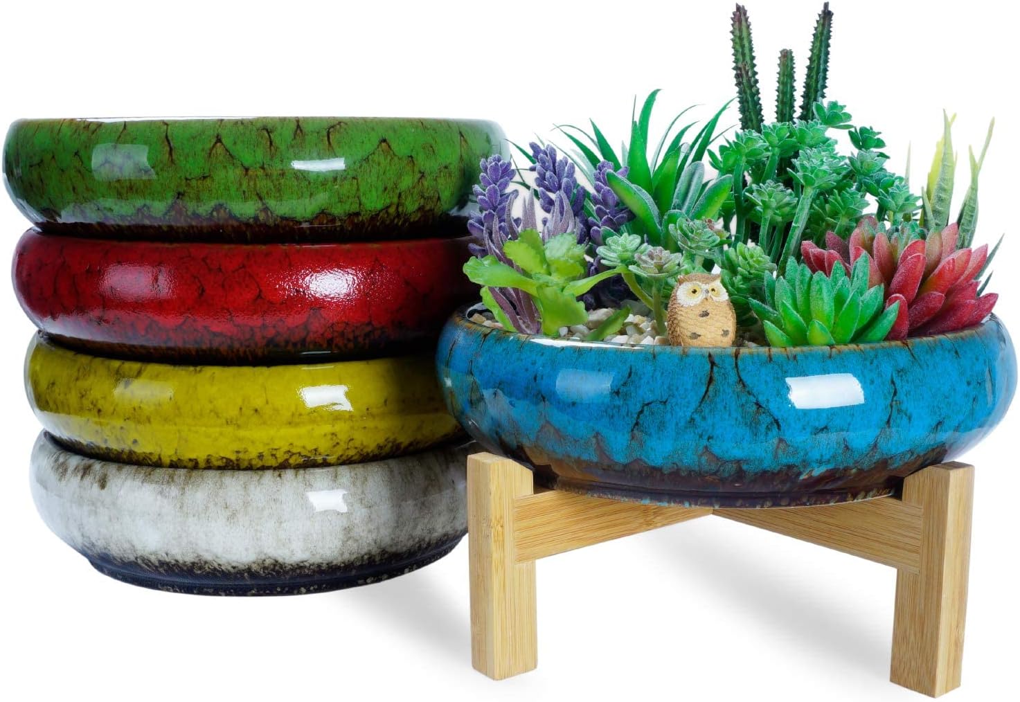 Succulent Pot, 10'' Ceramic Pots for Indoor Plant Shallow Succulent Planter