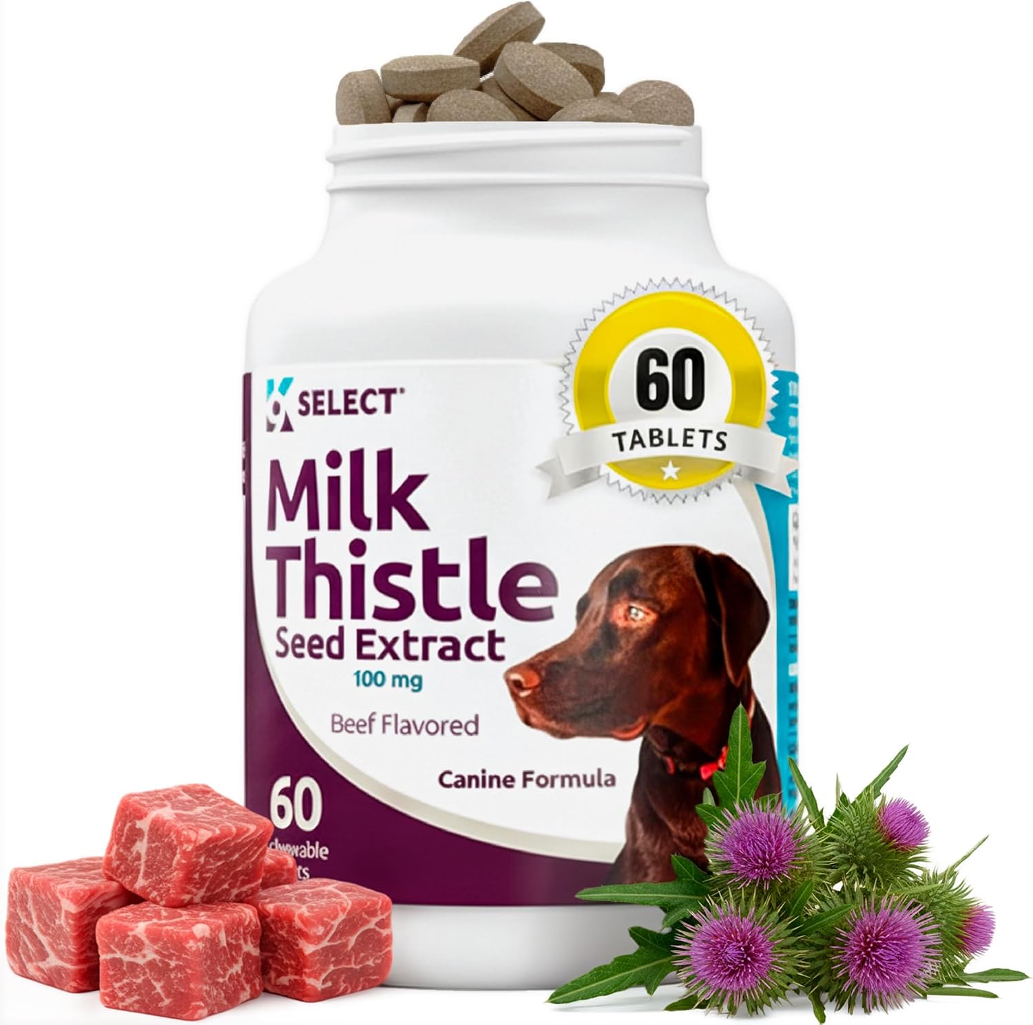 Milk Thistle for Dogs, 100mg - 60 Vegetable Capsules - Canine Liver Health Milk Thistle Supplement - Milk Herbal