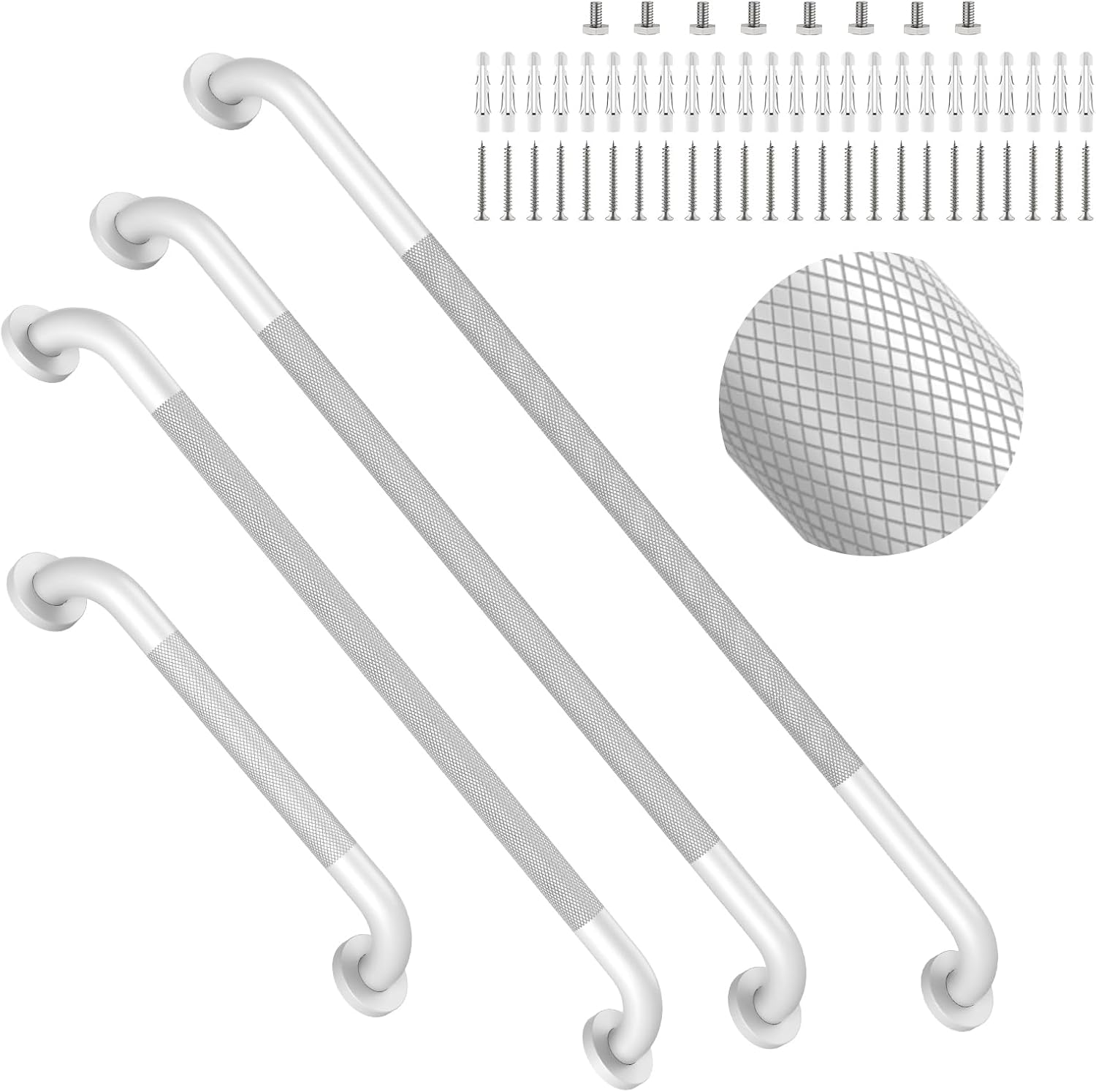Brushed Nickel Grab Bars 18" 32" 36" 42" Bundle - 1.25" Diameter | 4 Pack Commercial Grab Bar, Anti-Slip Safety Shower Handrail, Toilet Handicap Bar, Stainless Steel Bathroom Handle for Senior