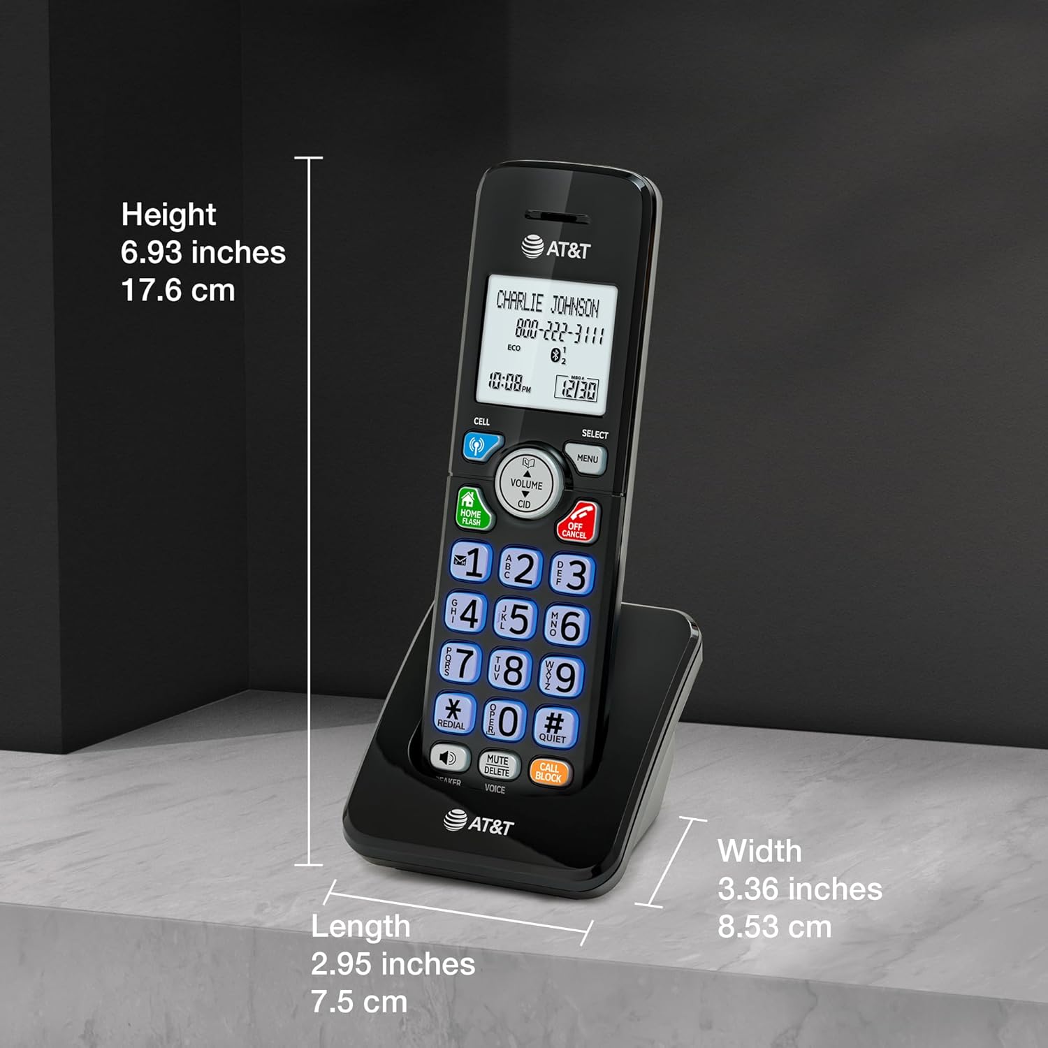 AT&T DL72219 DECT 6.0 2-Handset Cordless Phone for Home with Connect to Cell, Call Blocking, 1.8" Backlit Screen, Big Buttons, intercom