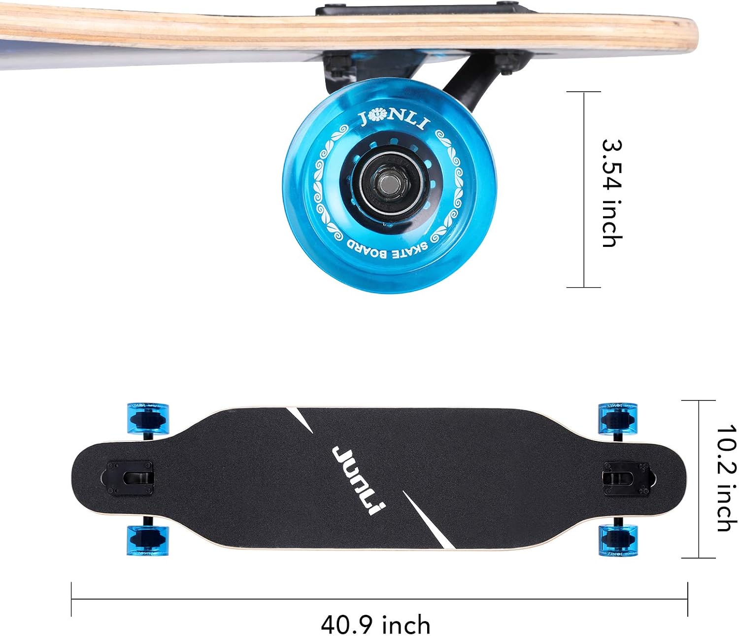 Junli 41 Inch Freeride Skateboard Longboard - Complete Skateboard Cruiser for Cruising, Carving, Free-Style and Downhill