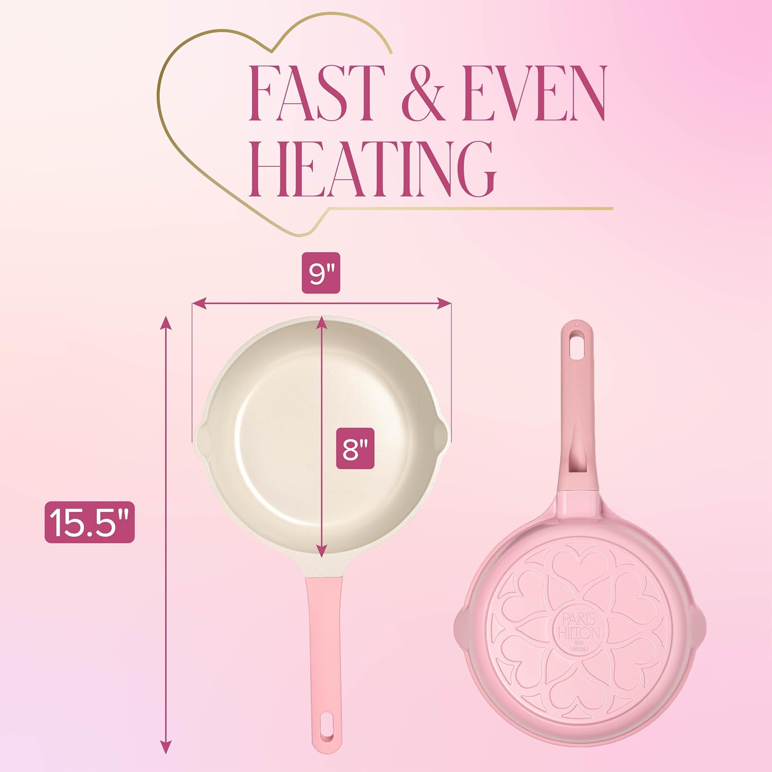 Paris Hilton Cast Aluminum Dutch Oven with Lid, Ceramic Nonstick Coating Made Without PFAS, PFOA, PFOS & PTFE, Heart Knob, 4.3-Quart, Pink