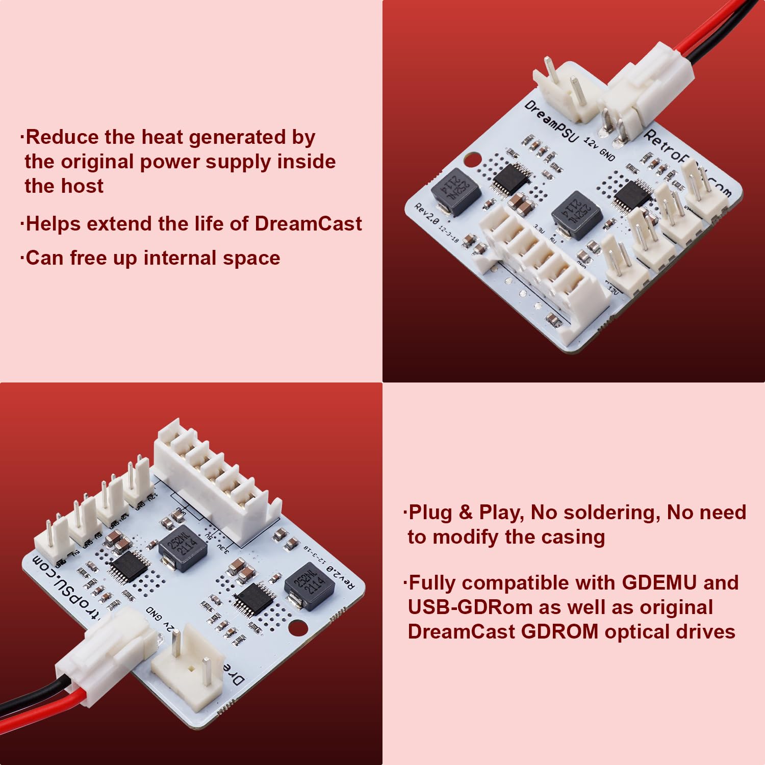 BITFUNX DreamPSU2.0 Power Supply 12V Replacement Kit - Fully Compatible with GDEMU, USB-GDRom and Original DreamCast GDROM Disc Drive