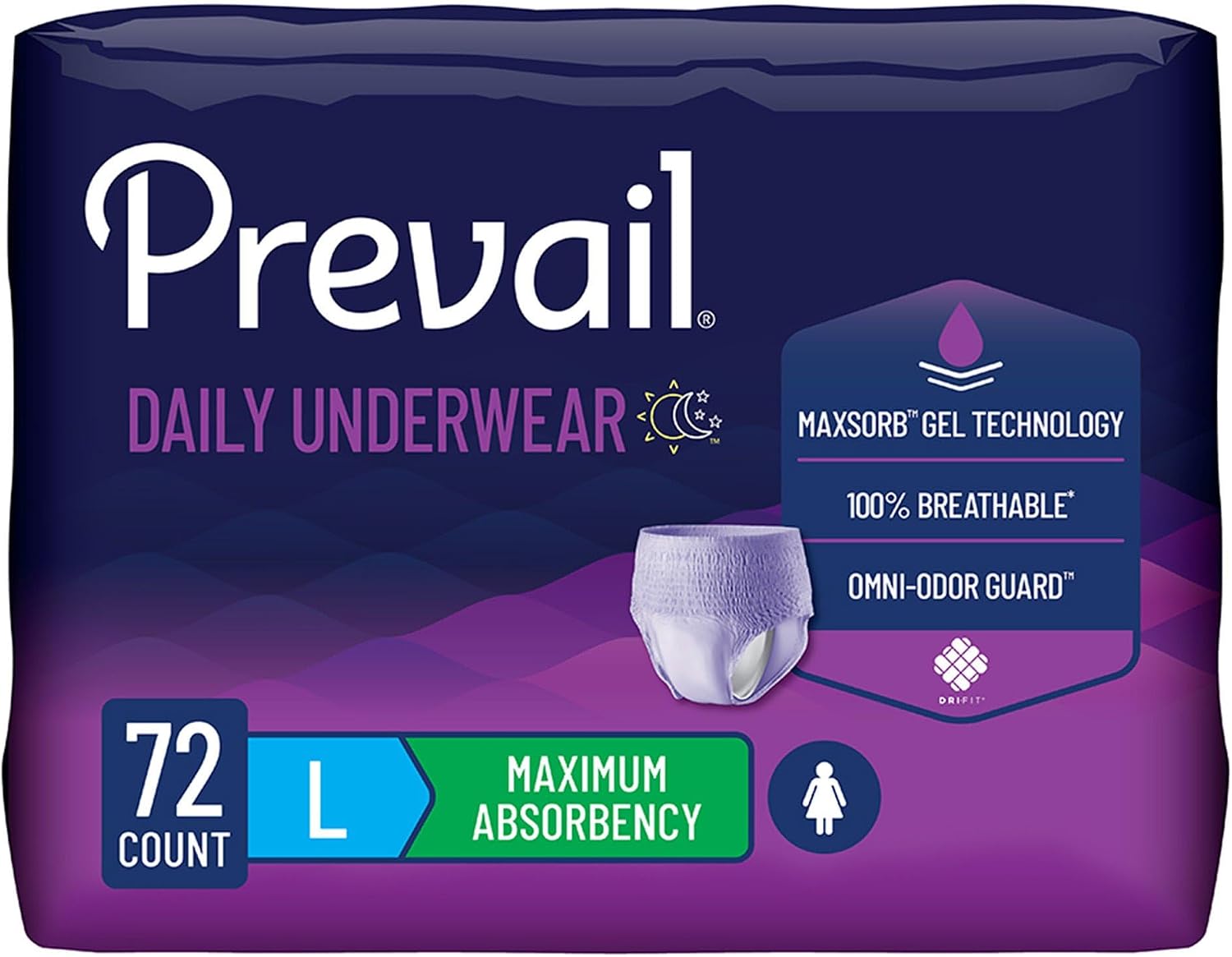 Prevail Daily Underwear Disposable Underwear Female Pull On with Tear Away Seams Medium, PWC-512/1, Maximum, 80 Ct