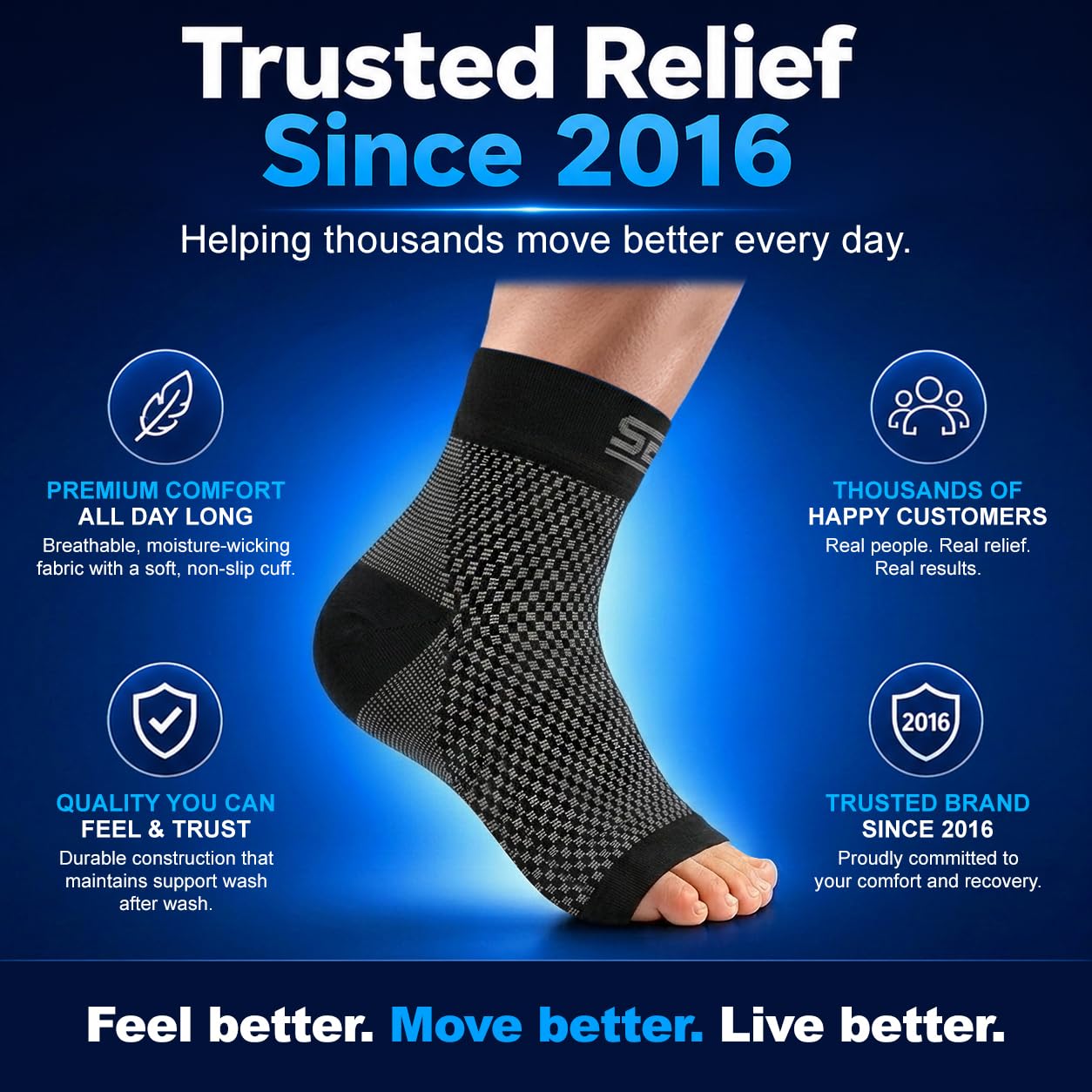 SB SOX Compression Socks for Plantar Fasciitis Relief (Gray, Medium) | Best Socks for Heel Pain Relief, Achilles Tendonitis & Foot Pain – Toeless Ankle Compression, All-Day Comfort