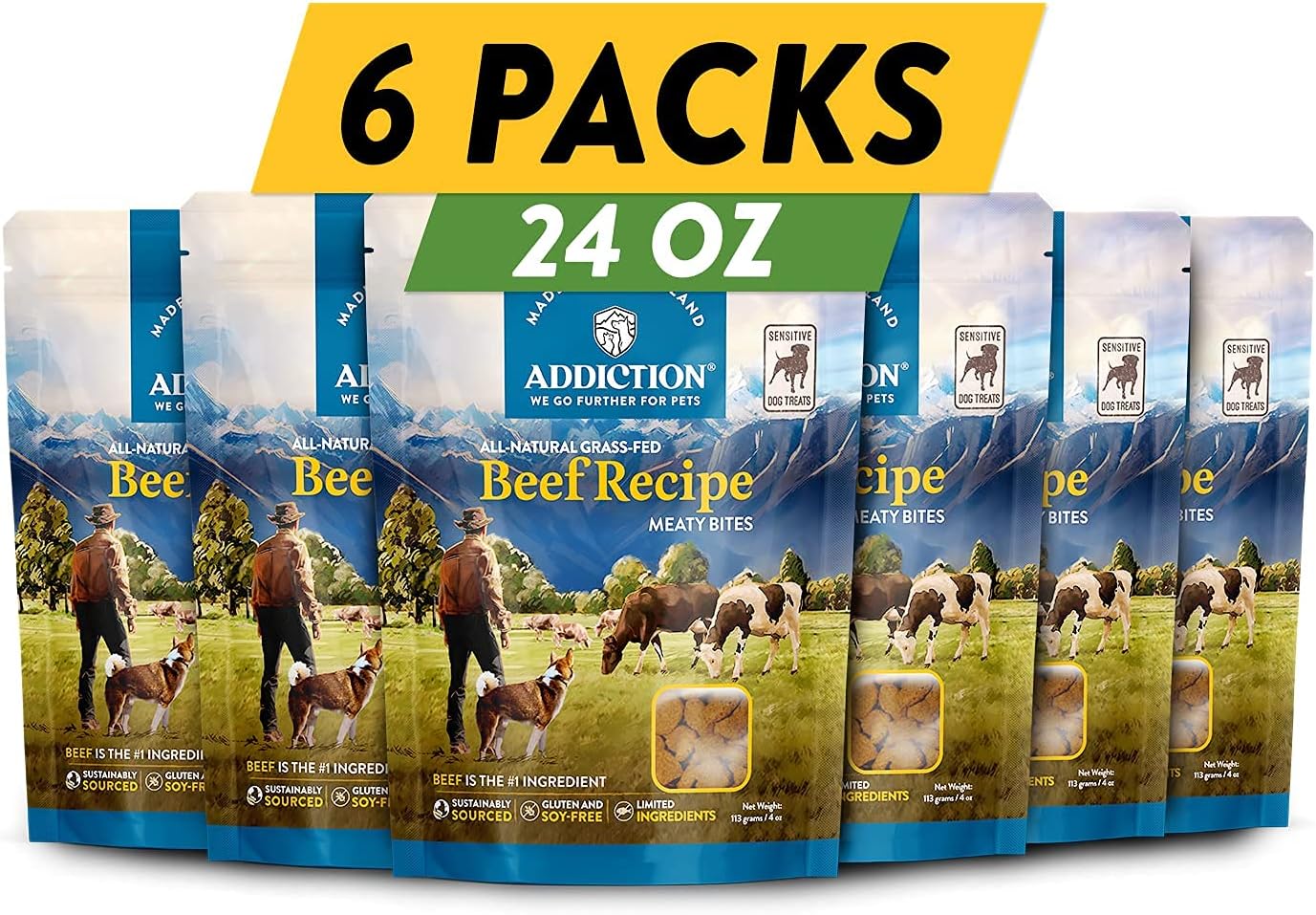 Addiction Venison Recipe Meaty Bites, All Natural Free Range Grain Free High Meat Dog Treats, 4 Oz.