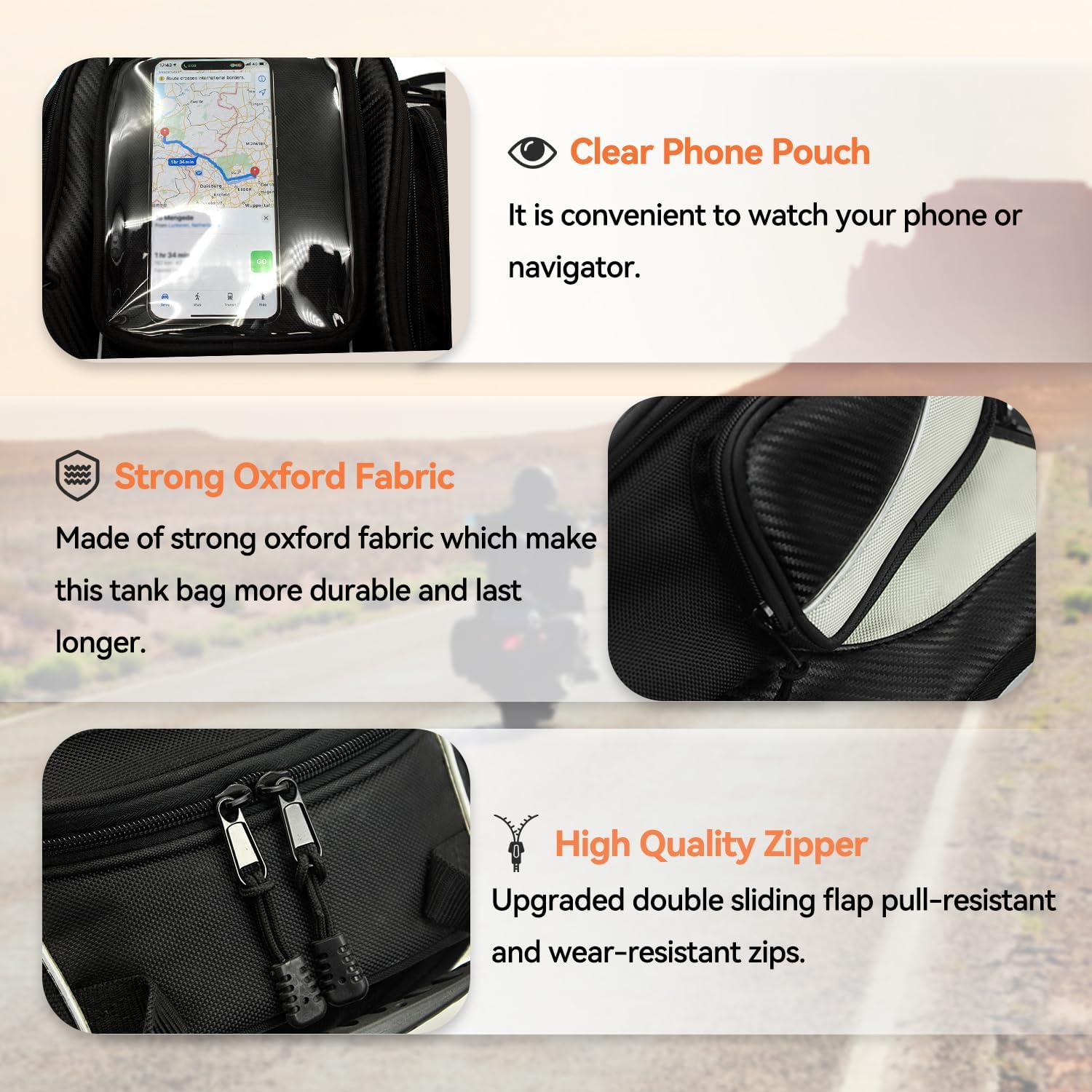 Dracarys Motorcycle Tank Bag - Oxford Saddle Black Motorbike Bag - Strong Magnetic Bag for Honda Yamaha Suzuki Kawasaki Harley