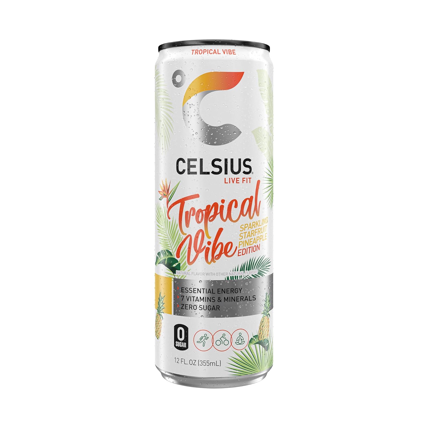 CELSIUS PEACH VIBE Sparkling White Peach, Sugar Free Energy Drink, 12 Fl Oz (Pack of 12)