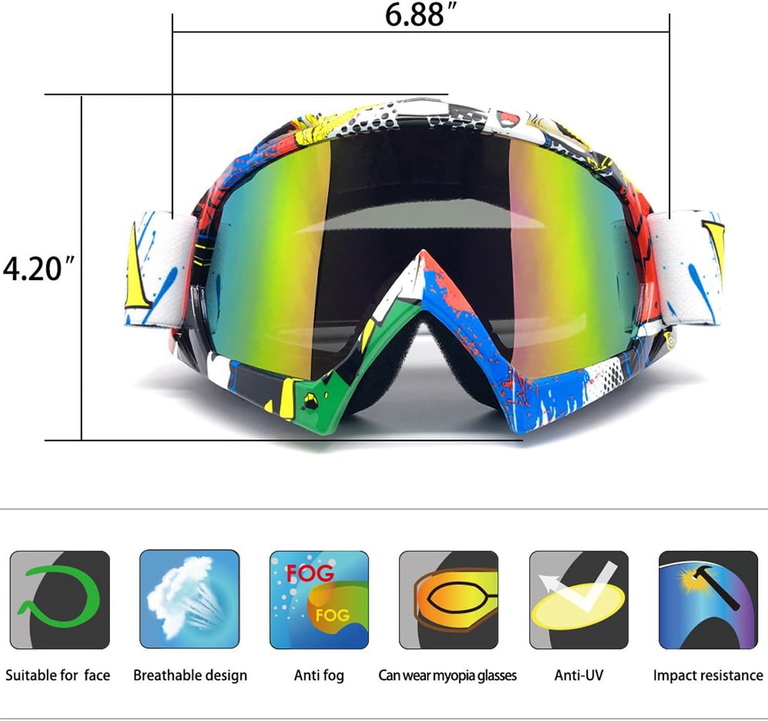 Dirt Bike Goggles, ATV Motorcycle UTV MX OTG Accessories Goggle Glasses & Anti Fog Ski Goggles, Racing Skiing Dirtbike