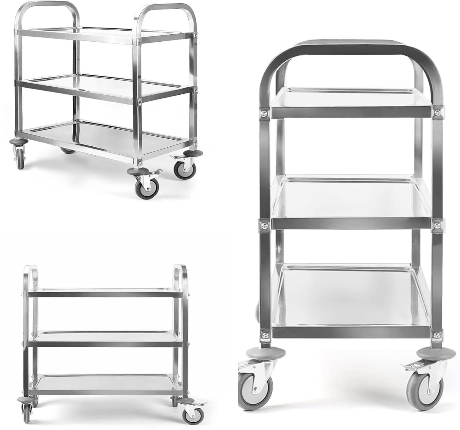 Nisorpa 3 Tier Kitchen Rolling Cart, Stainless Steel, L30 x W16 x H33 Inch