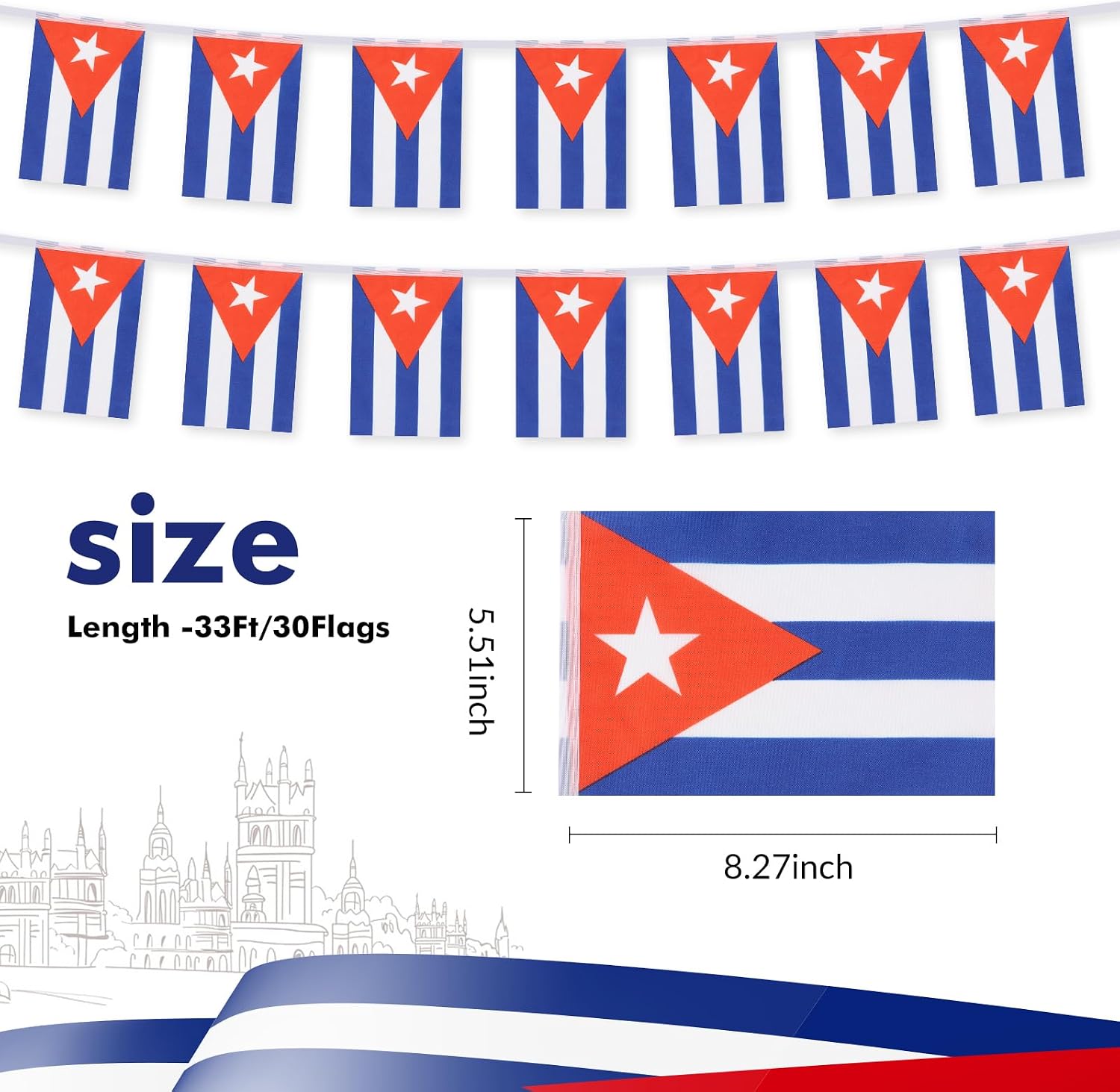 Nicaragua Flag Banner, Small Mini Nicaraguan Flags Patriotic Decoration for Party, Classroom, Sports Events, 33 Feet 30 Flags