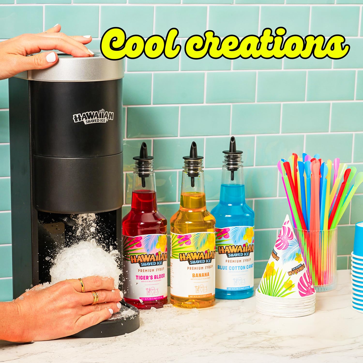 Hawaiian Shaved Ice Blue Raspberry Syrup - Made Nut Soy Dairy Free in the USA - Flavor Fluffy Shaved & Crunchy Snow Cone - Shelf Stable After Opening - Makes 8 Servings - 16 ounces