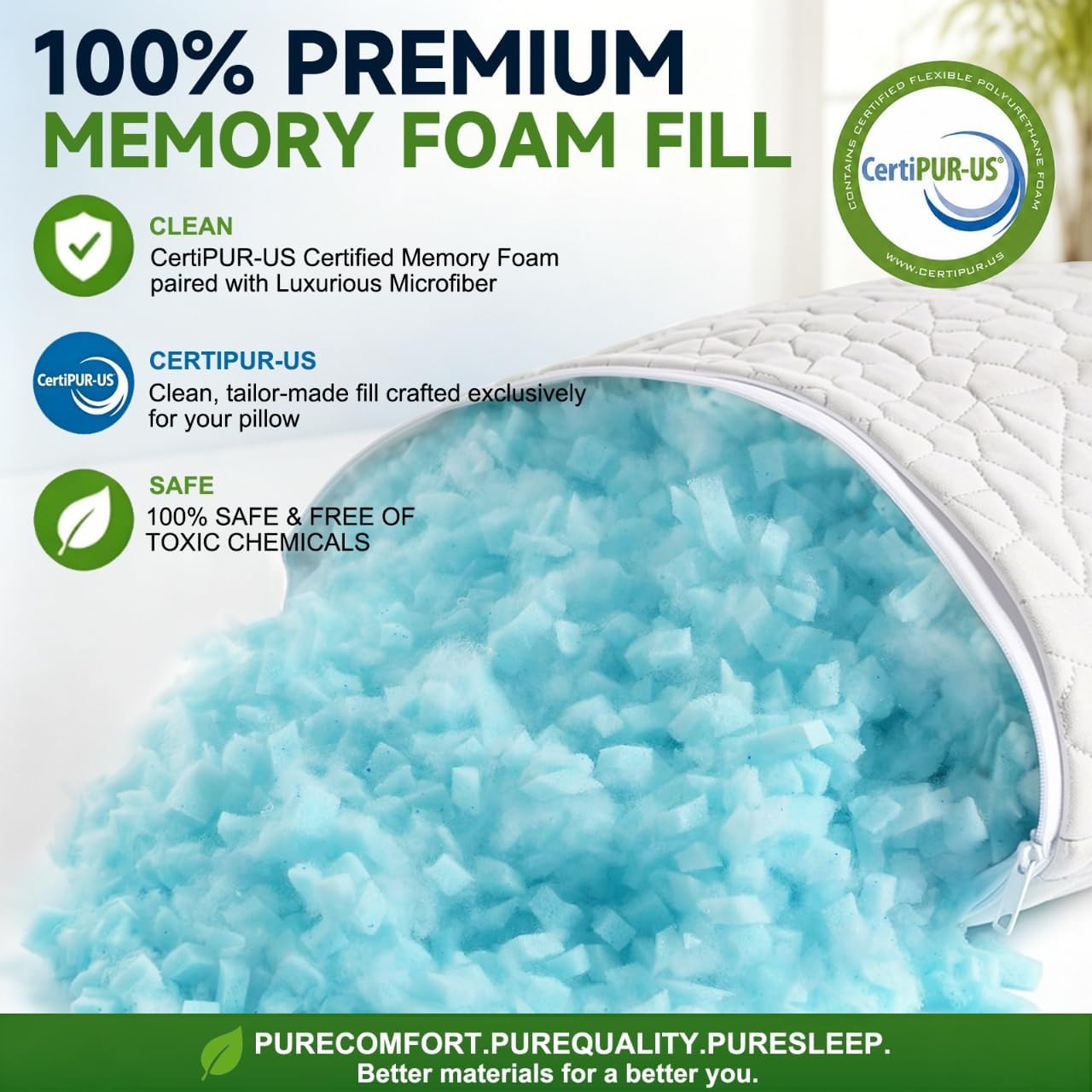 SUPA MODERN Cooling Pillow Queen Size Set of 2, CertiPUR-US Shredded Memory Foam Pillows for Sleeping, Cool Bed Pillows for Hot Sleepers, Adjustable Firm Pillow for Side,Back,Stomach Sleepers