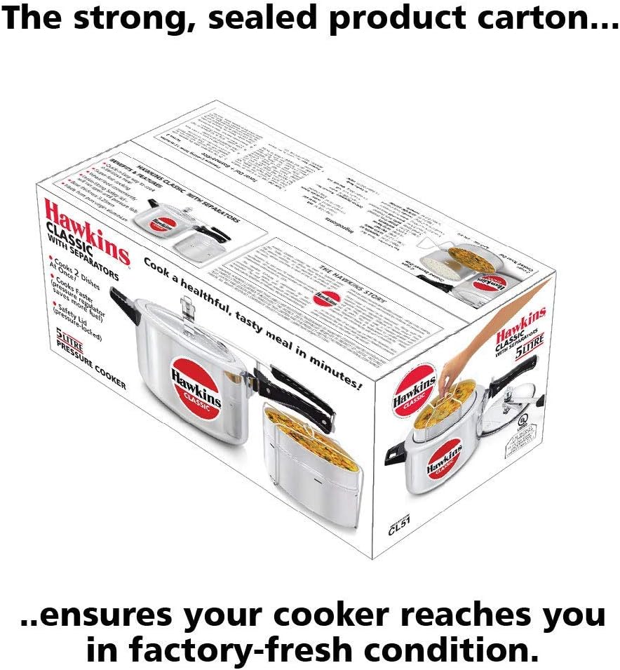 Hawkins 6.5 Litre Classic Pressure Cooker with Pots, Inner Lid Cooker with Separator Set, Silver (CL66)