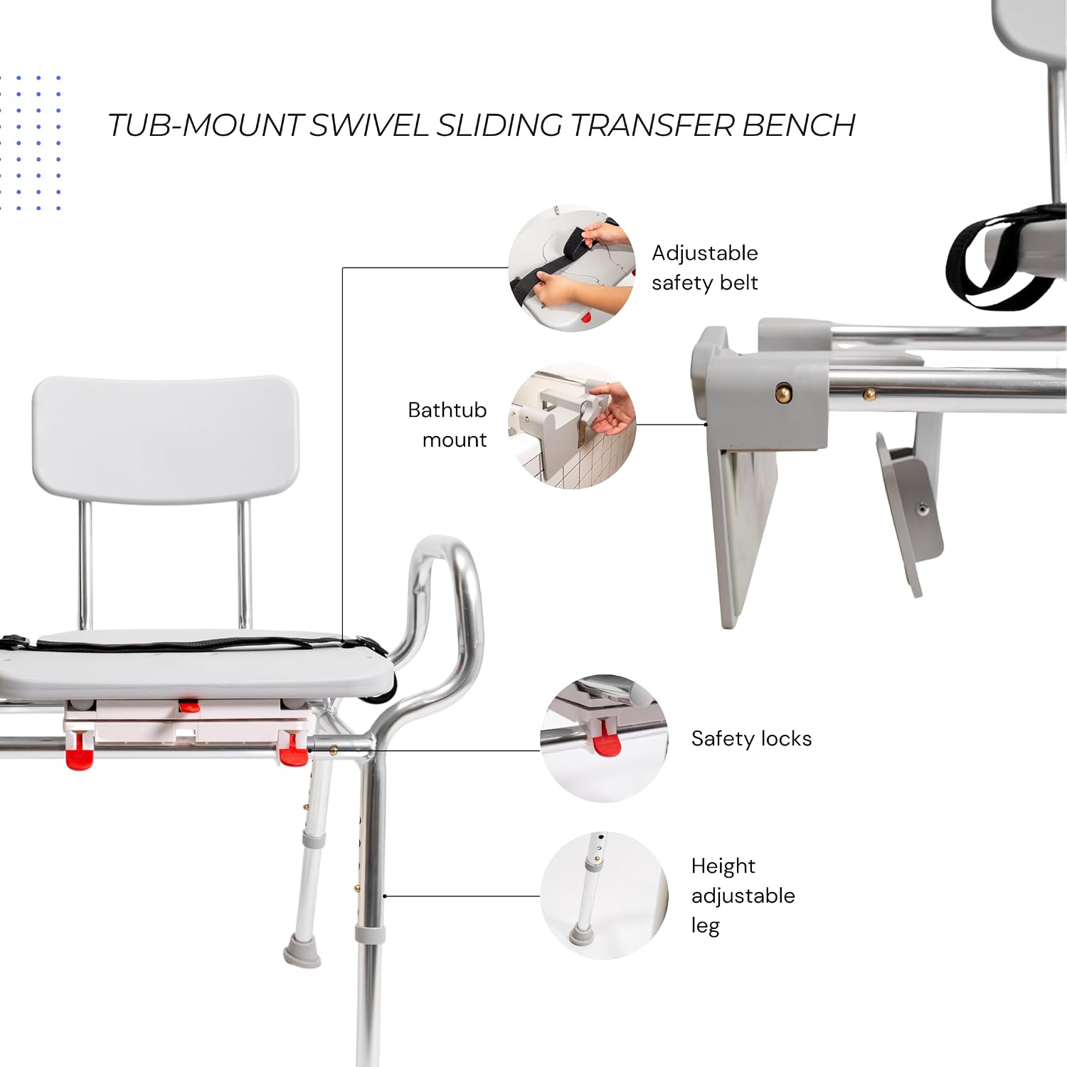 Tub Transfer Bench with Swivel Seat, for Elderly & Disabled, Standard | Eagle Health Supplies Sliding Shower Chair for Inside Shower, FSA/HSA eligible, Height Adjustable, 77662