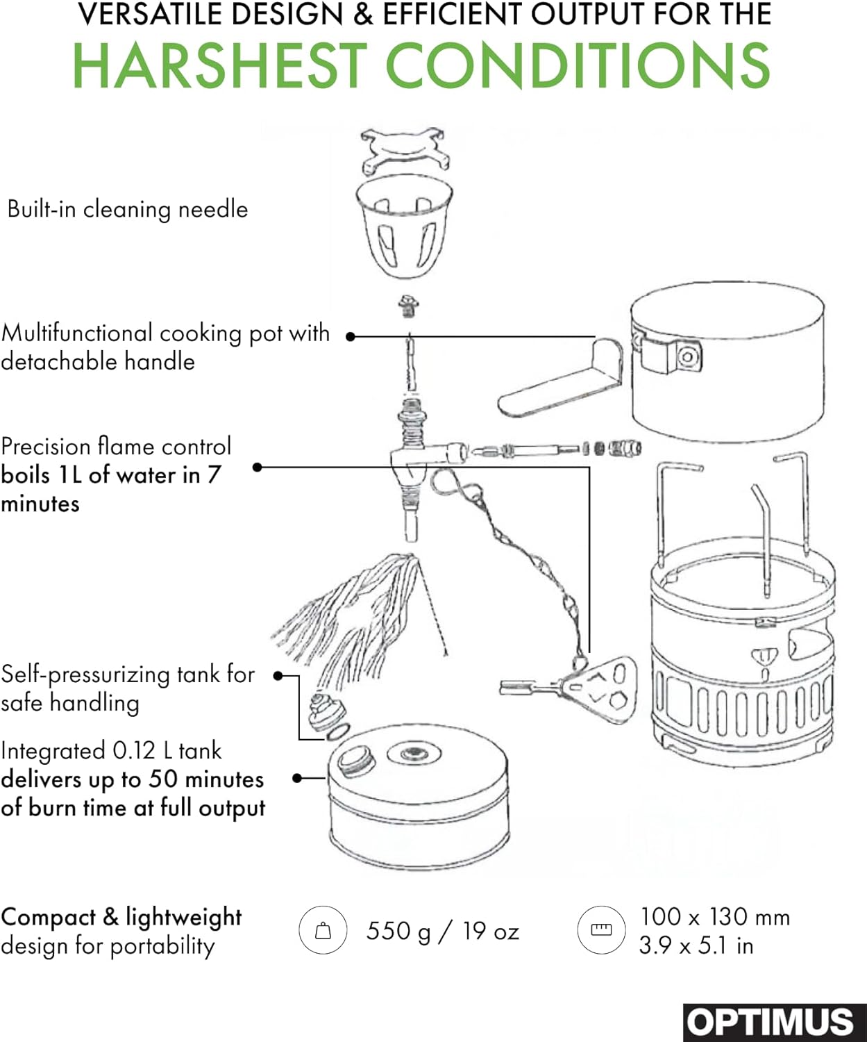 Optimus Svea Brass White Gas Backpacking Stove | Single Burner Self-Pressurizing Liquid Fuel Cooker, For Mountaineering & Alpine Climbing