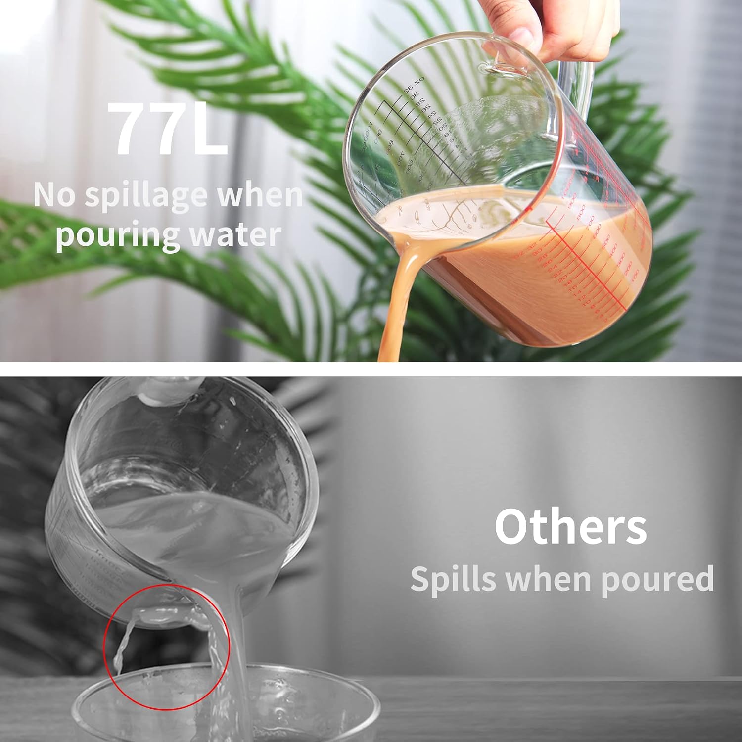 2 Cup Glass Measuring Cup, [Insulated handle, V-Shaped Spout], High Borosilicate Glass Measuring Cup for Kitchen or Restaurant, Easy To Read, 500 ML (0.5 Liter, 2 Cup)