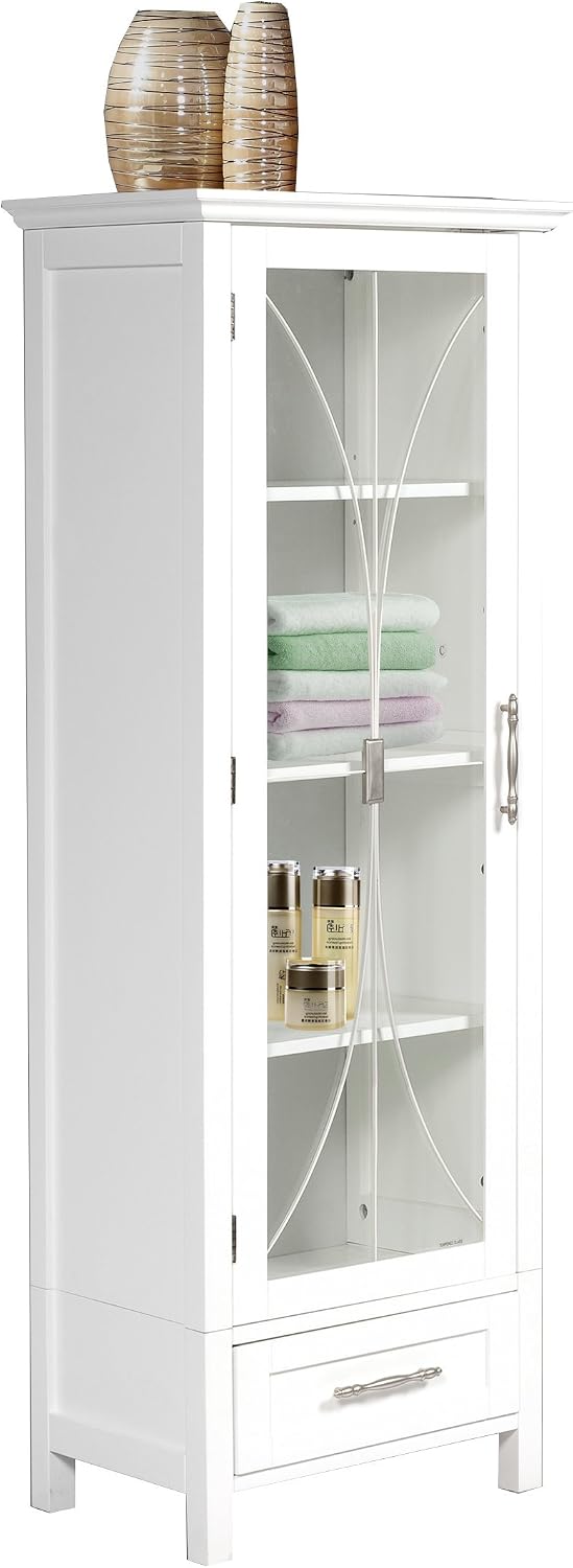 Teamson Home Avery Wooden Bathroom Linen Tower Cabinet with 1 Drawer 3 Adjustable Interior Shelves and 6 Storage Spaces, Oiled Oak