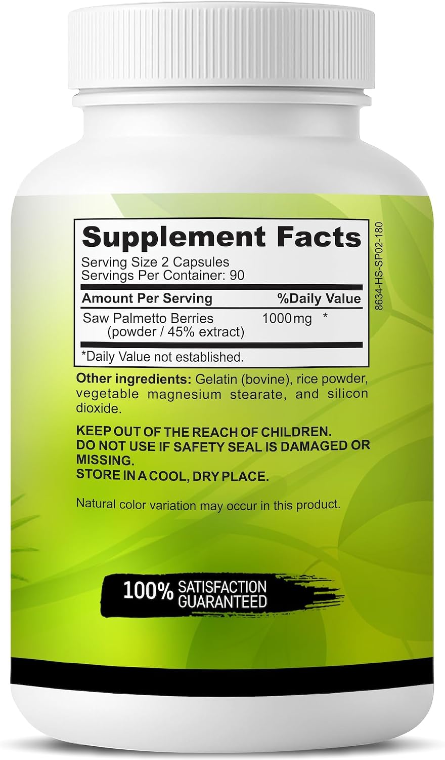USA Grown Saw Palmetto | 180 Capsules Prostate Health Supplement | Hair Growth for Men & Women | Support to Help Maintain Normal Urination Frequency