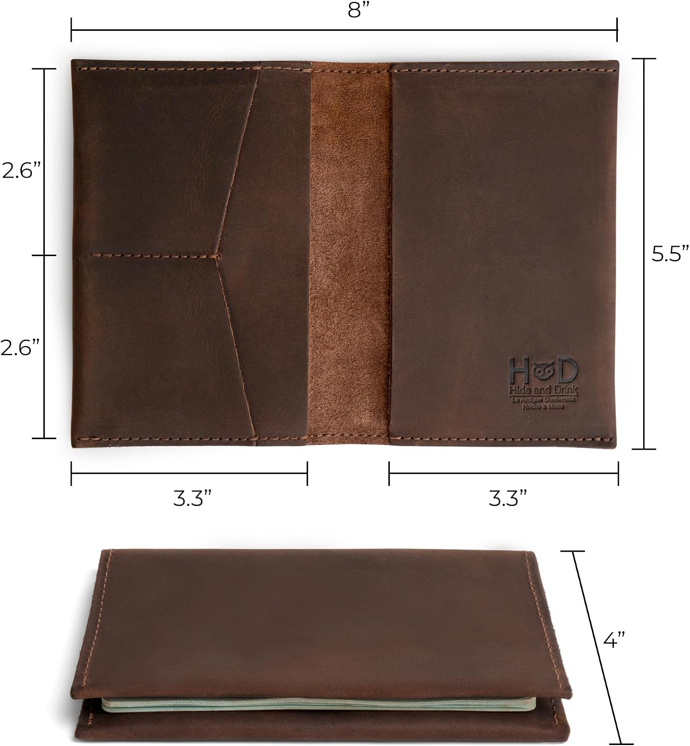Hide & Drink, Passport and Card Organizer, Holds Up to 6 Cards Plus Folded Bills, Travel Essentials Sleeve Case, Full Grain Leather, Handmade