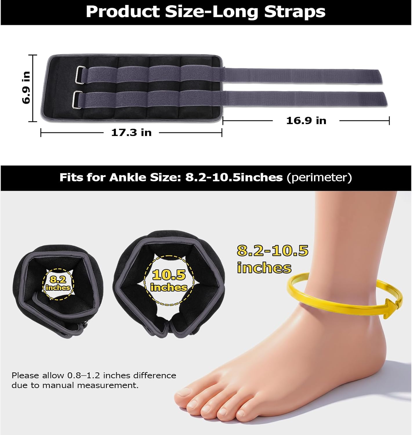 Ankle Weights for Women, Men and Kids - 1/2/3/4/6/8/10/12/15/20 LBS 1 Pair Strength Training Wrist/Leg/Arm Weight with Adjustable Strap for Jogging
