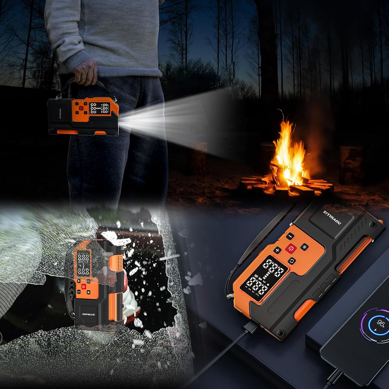 4000A 14.8V Car Battery Jump Starter with 150PSI Air Compressor | Auto-Off Portable Tire Inflator Jump Box (10L Gas/10L Diesel) Power Bank SOS LED