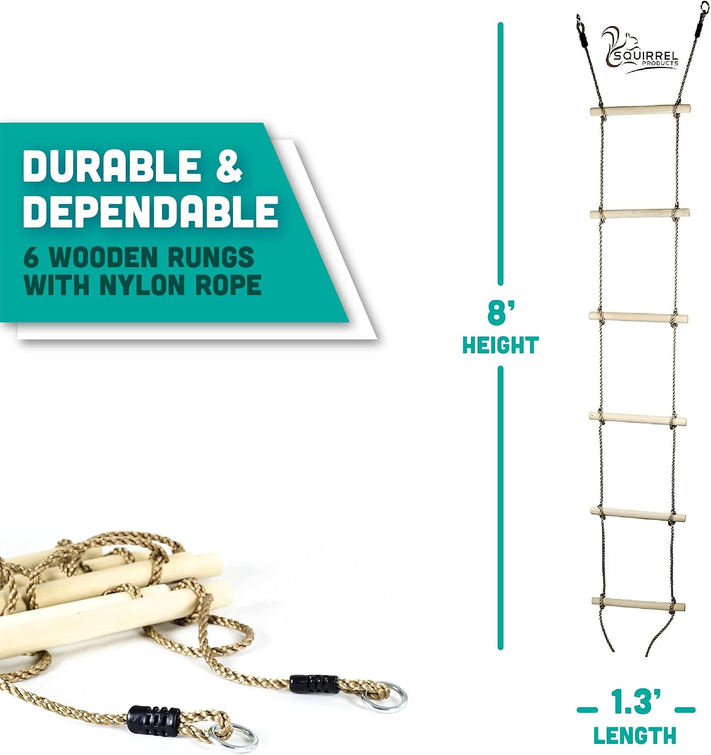 Squirrel Products 6 ft. Climbing Rope Ladder for Kids - DIY Swingset Addition for Outdoor Play Equipment