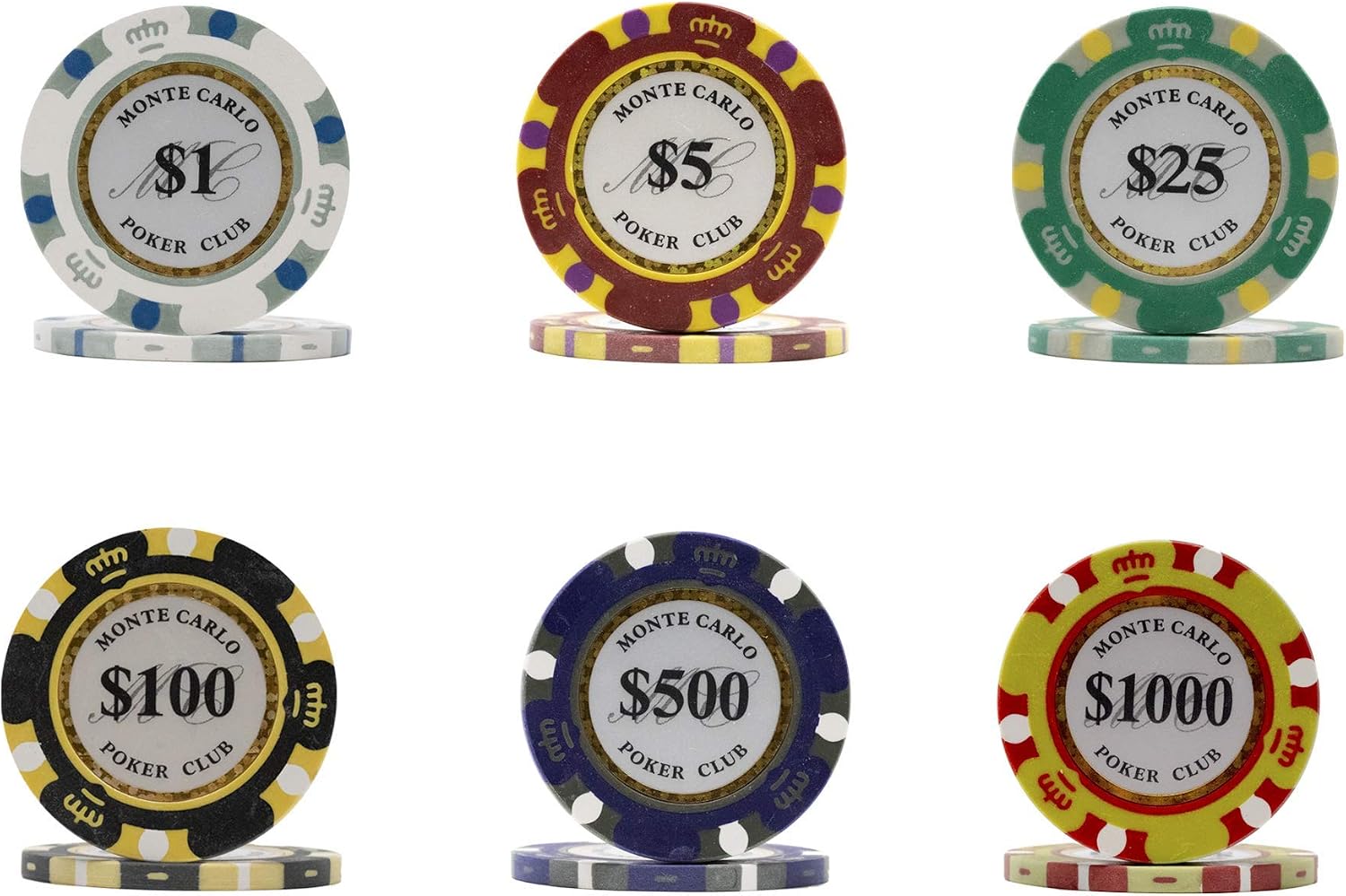 DA VINCI Monte Carlo Poker Club Set of 500 14 Gram 3 Tone Chips with Upgrade Ding Proof Black ABS Case, 2 Decks Plastic Playing Cards, 2 Cut Cards