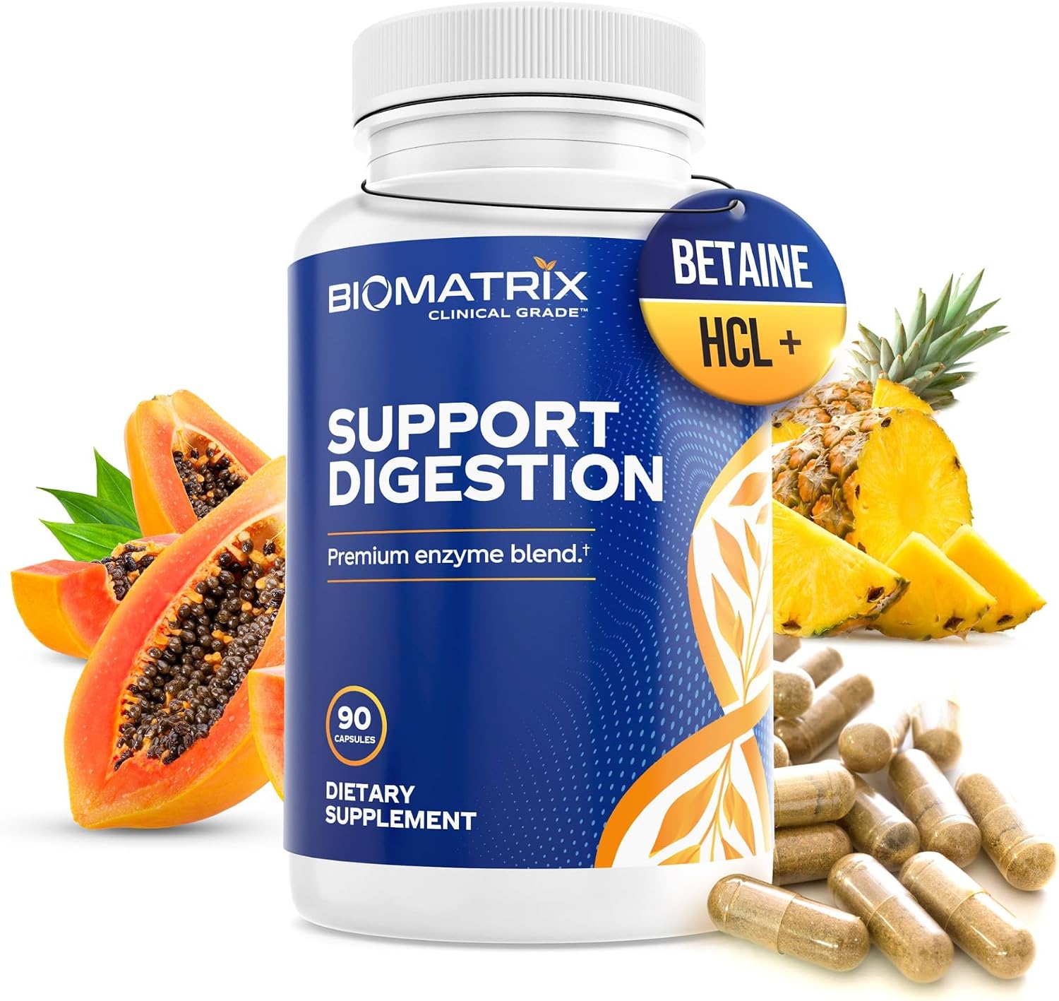 Digestive Enzymes Supplement (90 Capsules) Support Digestion - with Purified Bile, Pancreatin, Plant Enzymes, Ox Bile, Betaine HCL
