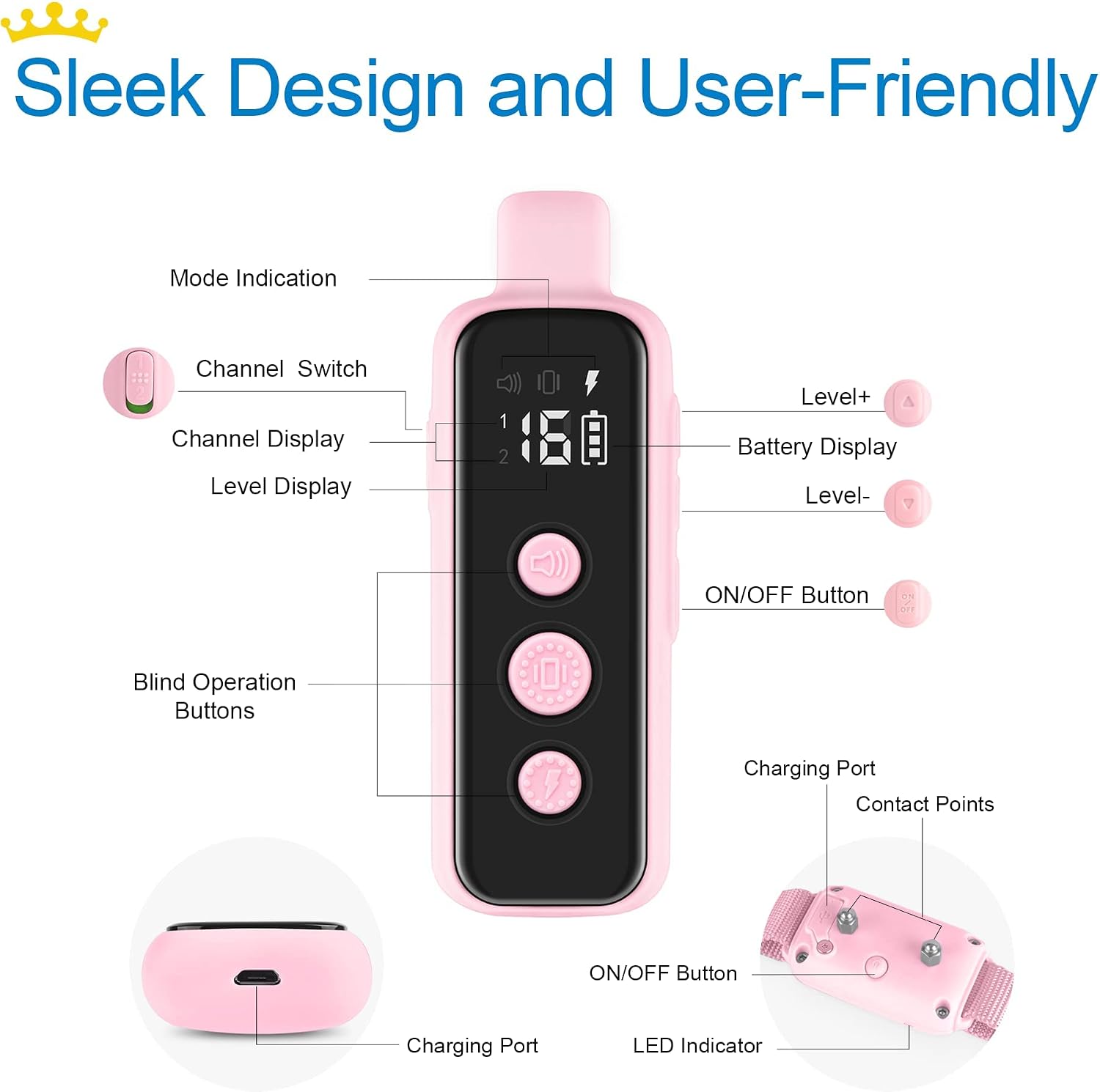 Bousnic Dog Shock Collar for 2 Dogs - (8-120lbs) Waterproof Rechargeable Electric Dog Training Collar with Remote for Small Medium Large Dogs with