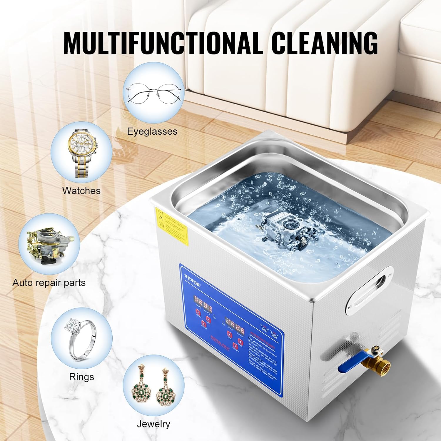 VEVOR 6L Commercial Sonic Cleaner, 40kHz Professional Cleaning Machine with Digital Timer & Heater, 110V - Ideal for Watches, Instruments, and Industrial Parts, FCC/CE/RoHS Certified | with Digital Timer and Heater, 110V, for Watch, Instruments, and Indu…