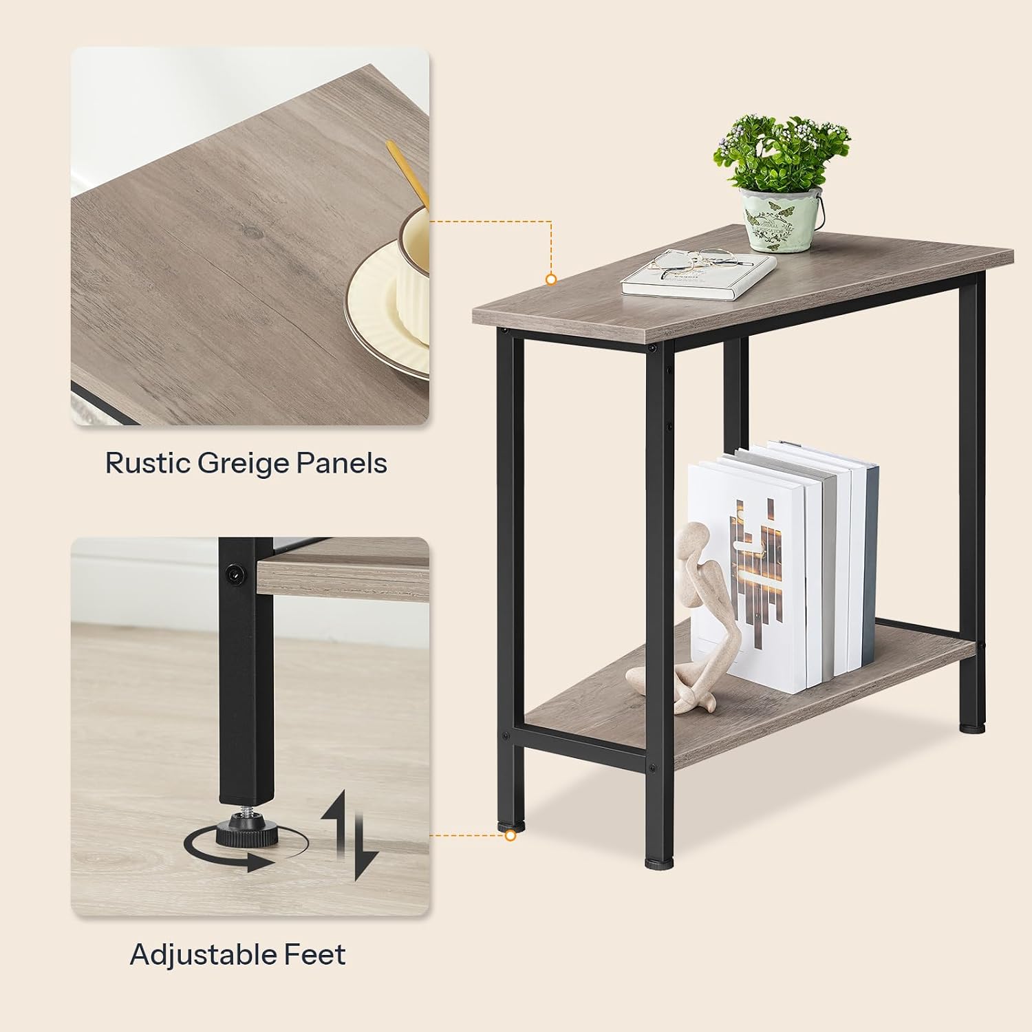 HOOBRO Wedge End Table, Recliner Wedge Side Table with Storage, Industrial Triangle Accent Table for Small Space, Corner, Living Room, Apartment