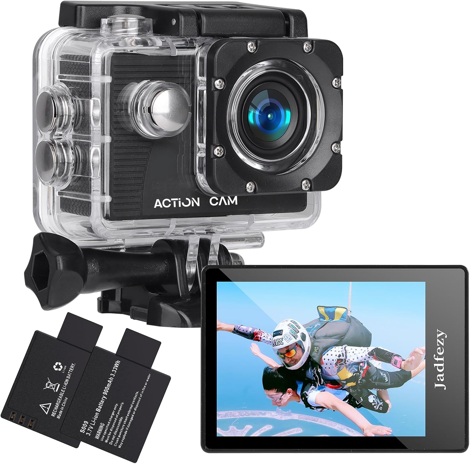 Action Camera FHD 1080P 12MP, 98FT/30M Underwater Waterproof Camera with 2 Batteries