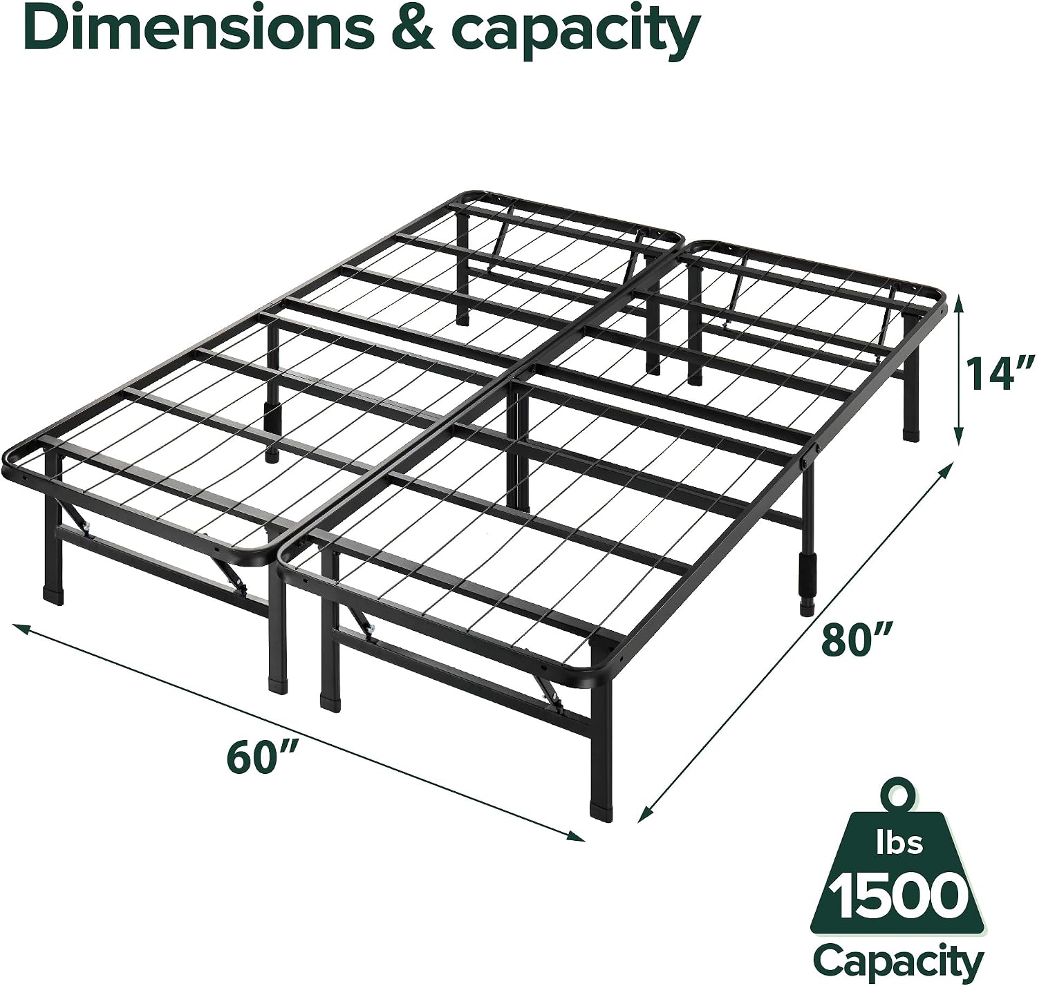 Zinus SmartBase Tool-Free Assembly Mattress Foundation, 14 Inch Metal Platform Bed Frame, No Box Spring Needed, Sturdy Steel Frame, Underbed Storage, Black, Queen