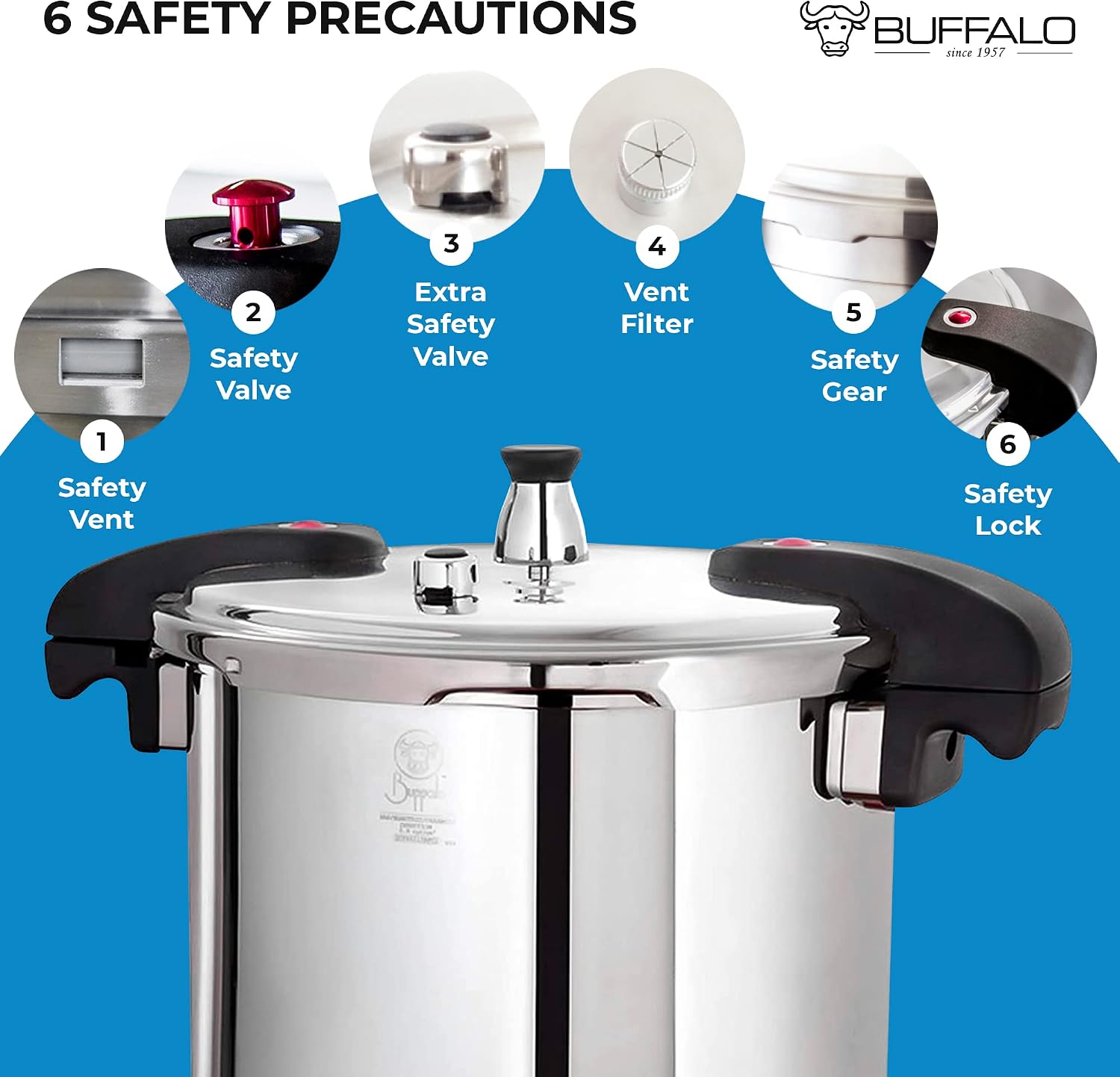 Buffalo 15 Qt Pressure Cooker Stainless Steel - Large Stove Top Canner | 15 Quart Pressure Canners for Canning - Easy to Clean Pressure Canning Pot with Lid - Can Cooker - QCP415