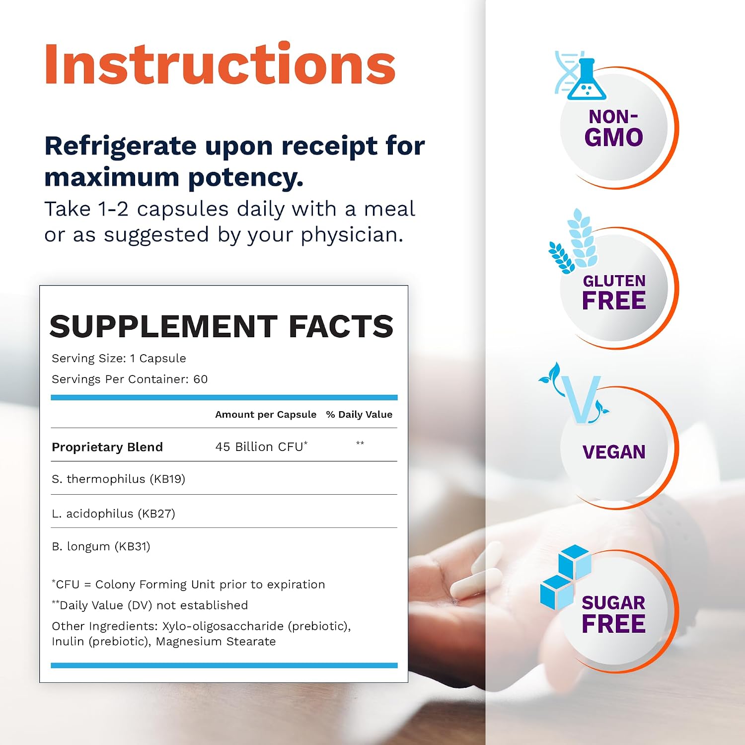 Renadyl Probiotic, 60 Capsules (1 Bottle, 1 Month Supply) | Supplement with Urea, Creatinine, & Uric Acid Support, 45 Billion CFUs, Clinically Tested