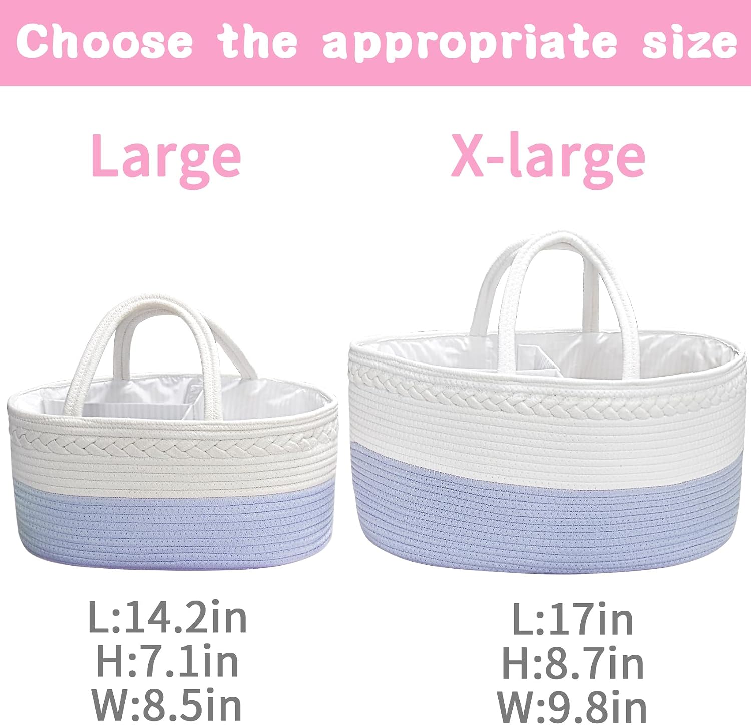 ABenkle Diaper Caddy Organizer - Cotton Rope Nursery Storage Basket for Baby Essentials, Boys & Girls Shower Gift, Changing Table Organizer