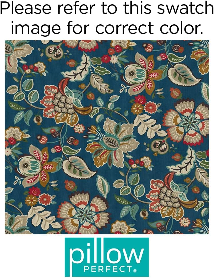 Pillow Perfect Bright Floral Indoor/Outdoor Tufted Wicker Seat Cushion, 2 Count, 19" x 19", Blue/Tan Telfair Peacock