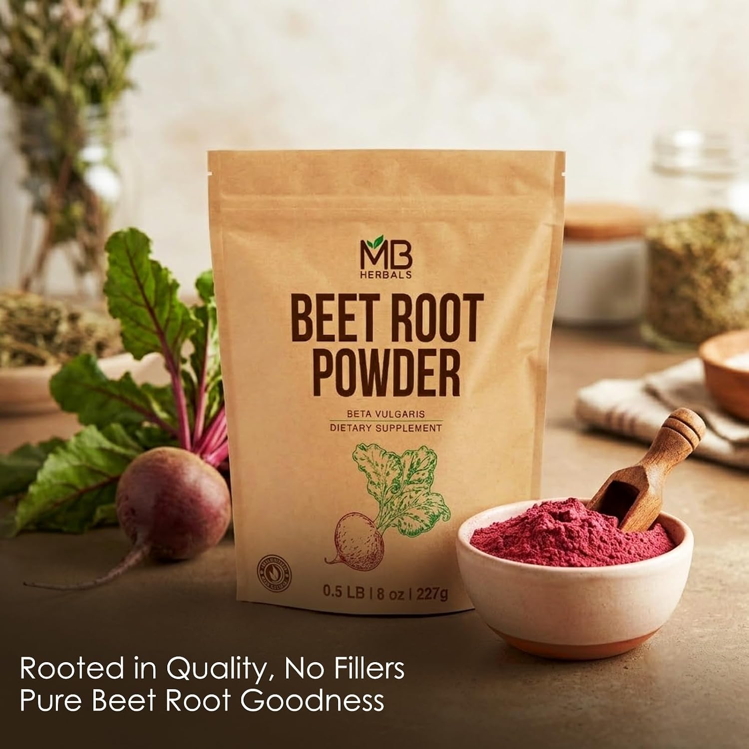 MB Herbals Beetroot Powder 8 oz (1/2 lb) | Non-GMO, Gluten-Free, Fine Beet Root Powder for Smoothies, Shakes & Baking | Vegan-Friendly