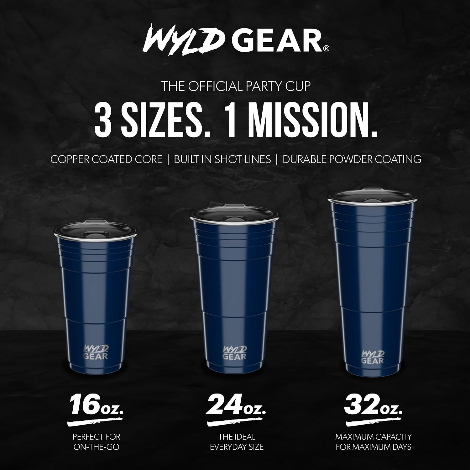Wyld Gear Party Cup 24oz Red Stainless Steel Reusable Metal Cup with Lid