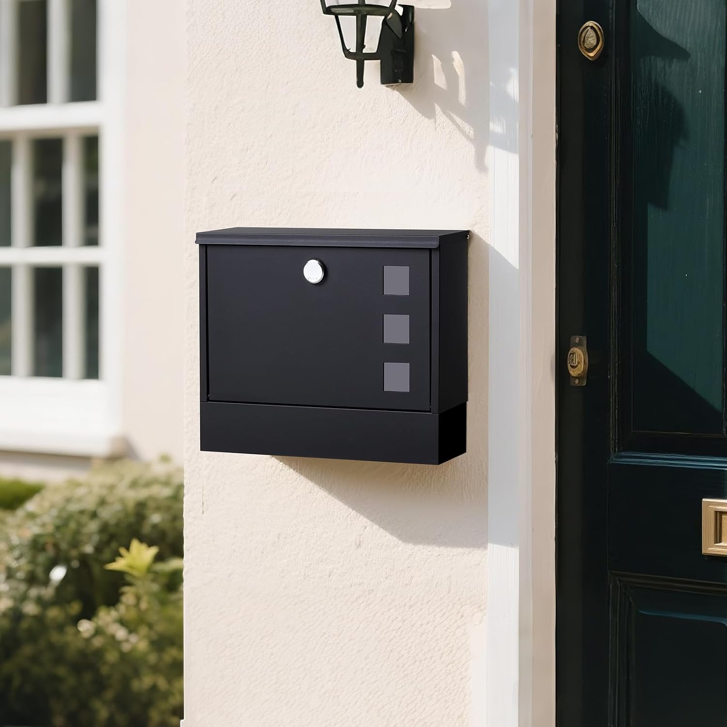 Locking Mailbox Wall Mount for Outside– Jssmst Mailboxes with Key Lock for Front Door Fence, Large Capacity Letter Box, 14.3 x 4.1 x 11.8 Inch, Black, SM-HPB911BN