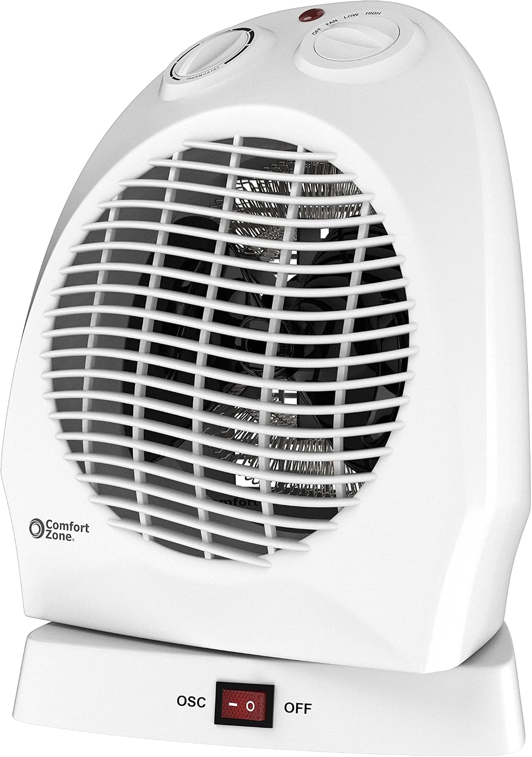 Comfort Zone CZ50 750/1500-Watt Fan-Forced Oscillating Electric Portable Heater with Adjustable Thermostat, Built-in Overheat Sensor, Safety Tip-Over Switch, and Heat Resistant Housing, White