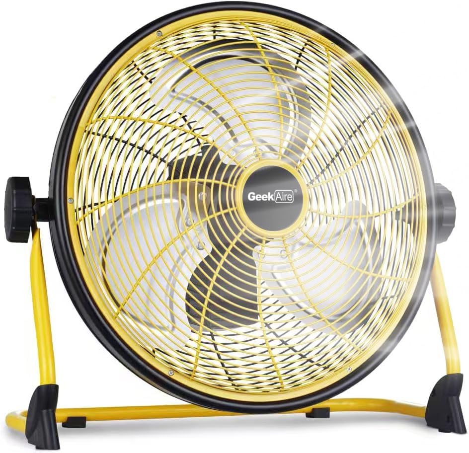 Geek Aire 12" Portable Battery Operated Fan with Metal Blade, 360 Vertical Tilt, 24h Run Time Cordless Fan for Camping Travel Tent Hurricane Home