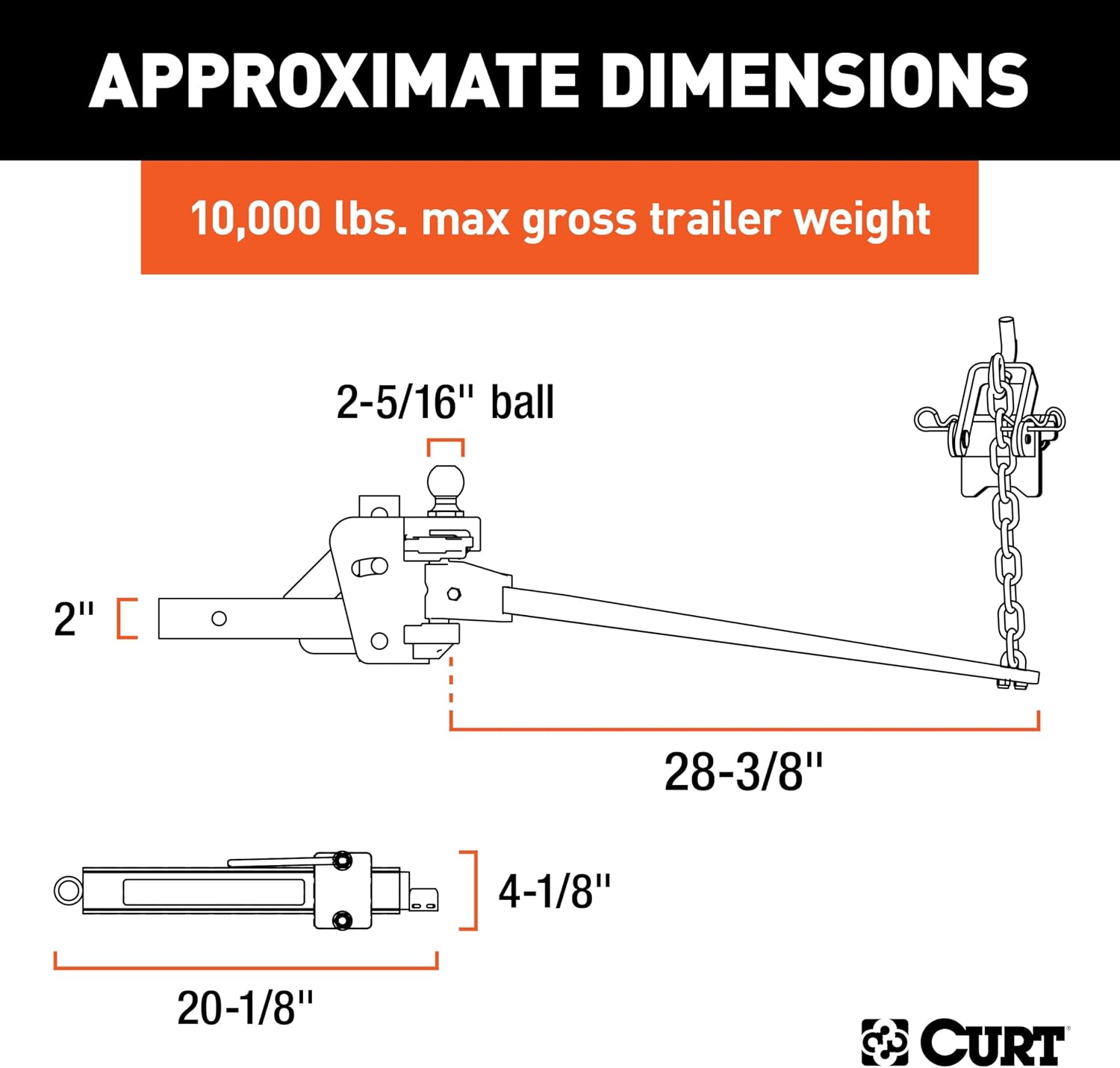 CURT 17422 Short Trunnion Bar Weight Distribution Hitch with Sway Control, Up to 15,000 lbs., 2-Inch Shank, 2-5/16-Inch Ball