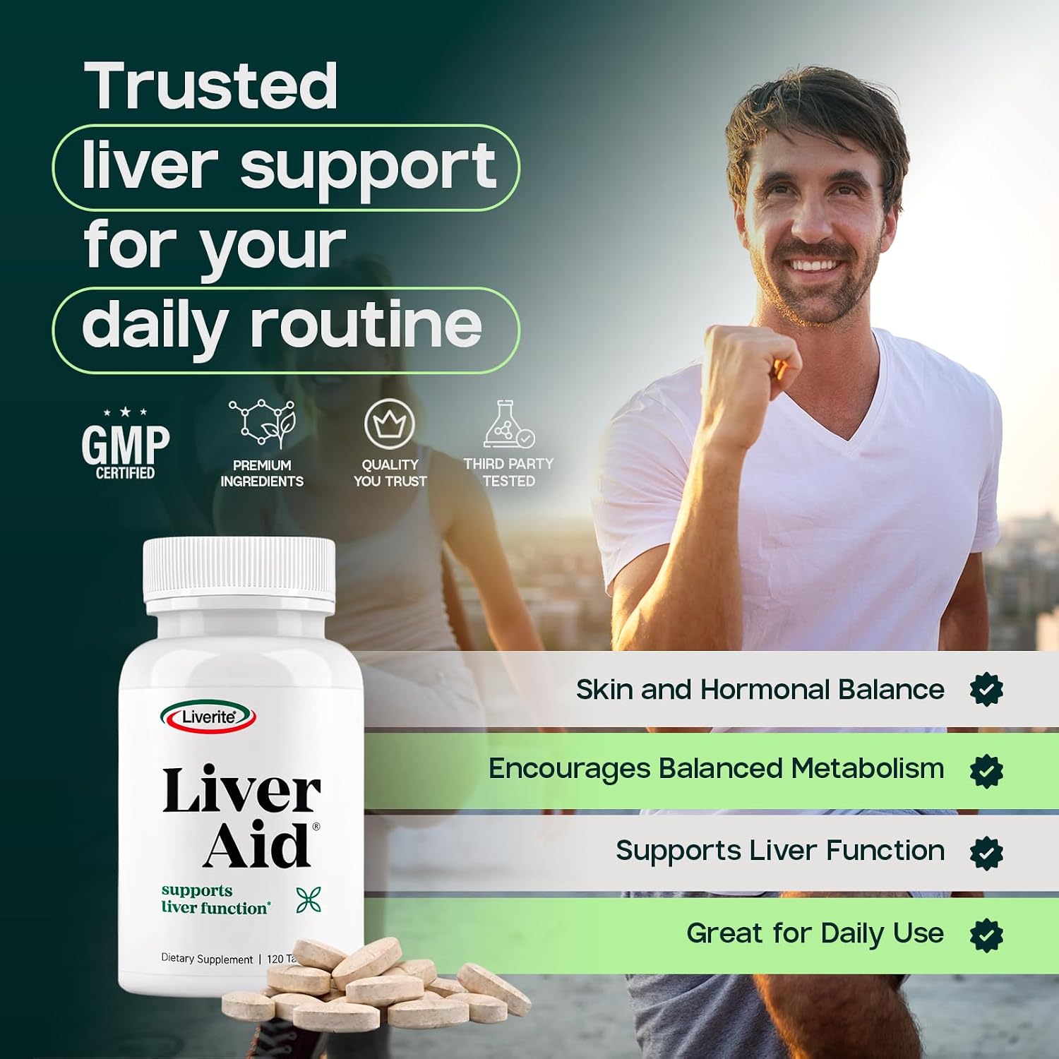 LIVERITE Liver Aid - Liver Support Supplement - 120 Tablets | Science-Based Liver Formula with Choline, Amino Acids, Phosphatidylcholine & Vitamin B12 for Liver Function & Energy Support
