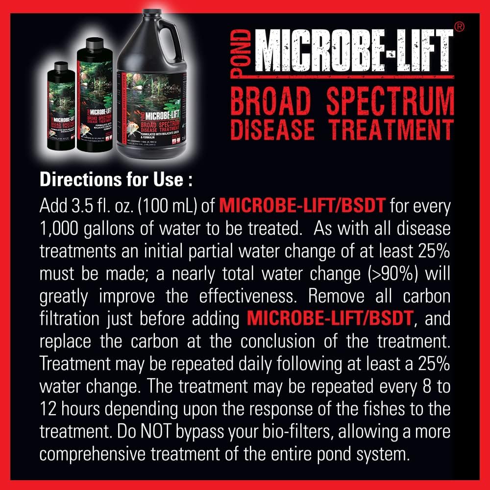 MICROBE-LIFT BSDT16 Broad Spectrum Disease Treatment for Ponds and Outdoor Water Garden, Safe for Live Koi Fish, Goldfish, Plants, and Decor, 16 Fl Oz