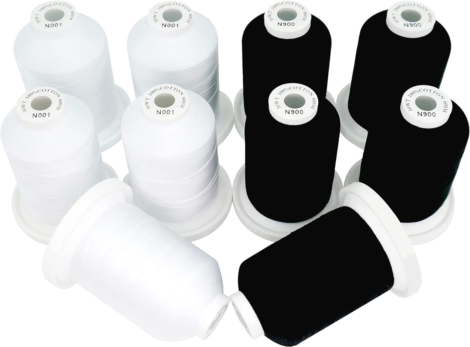 New brothread Multi-Purpose 100% Mercerized Cotton Threads -5 White+5 Black