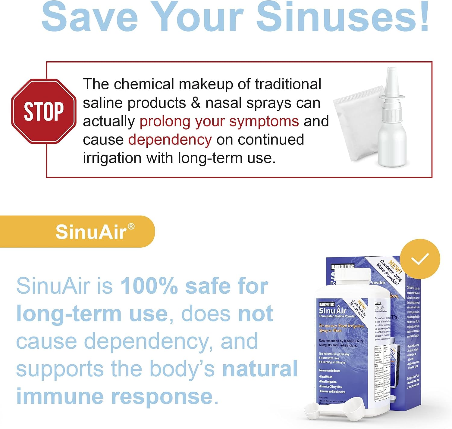 Sinus Rinse Salt Solution - Saline Powder for SinuPulse System, Neti Pot Flush, Nasal Wash Squeeze Bottle, & Nose Irrigation