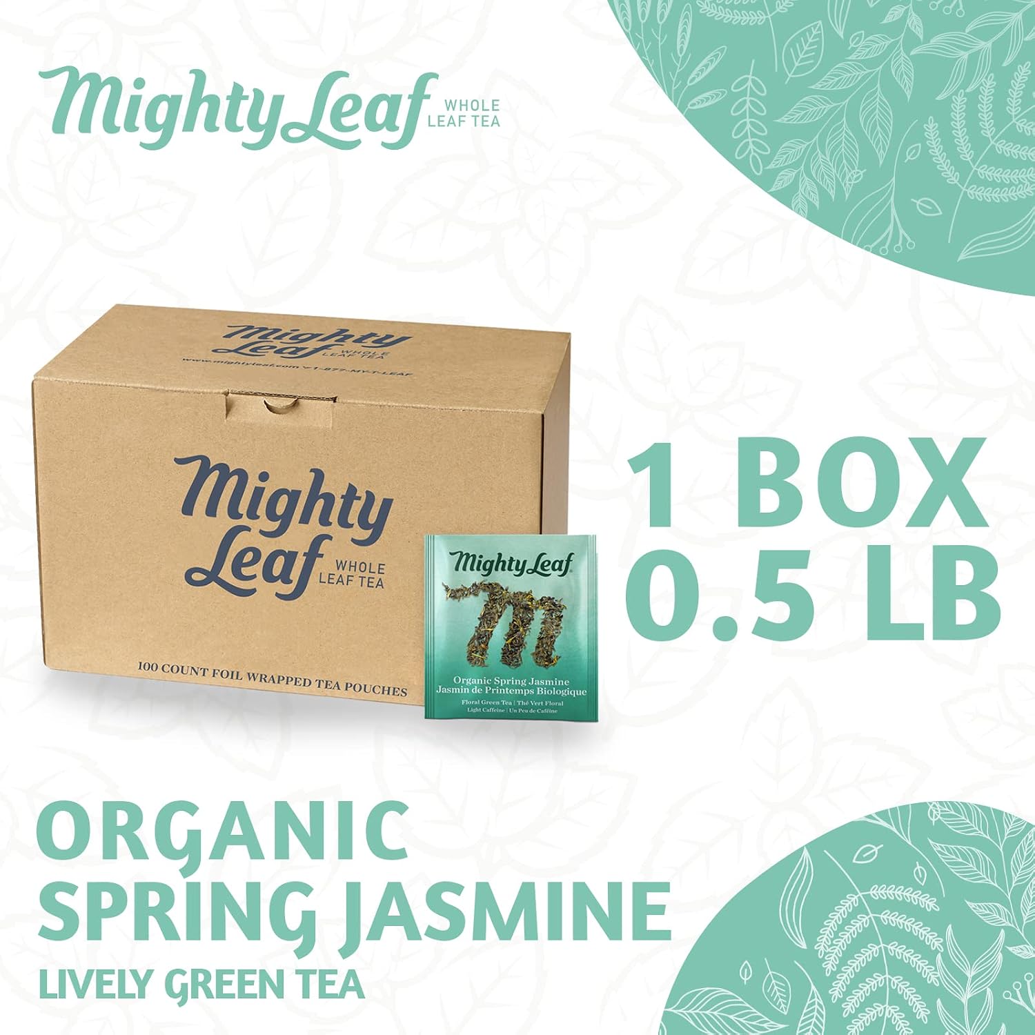 Mighty Leaf Green Tea Tropical – 100 Count Whole Leaf Green Tea Bags – Pyramid Sachets with Pineapple, Tropical Fruit & Floral Flavors – Antioxidant-Rich, Lightly Caffeinated