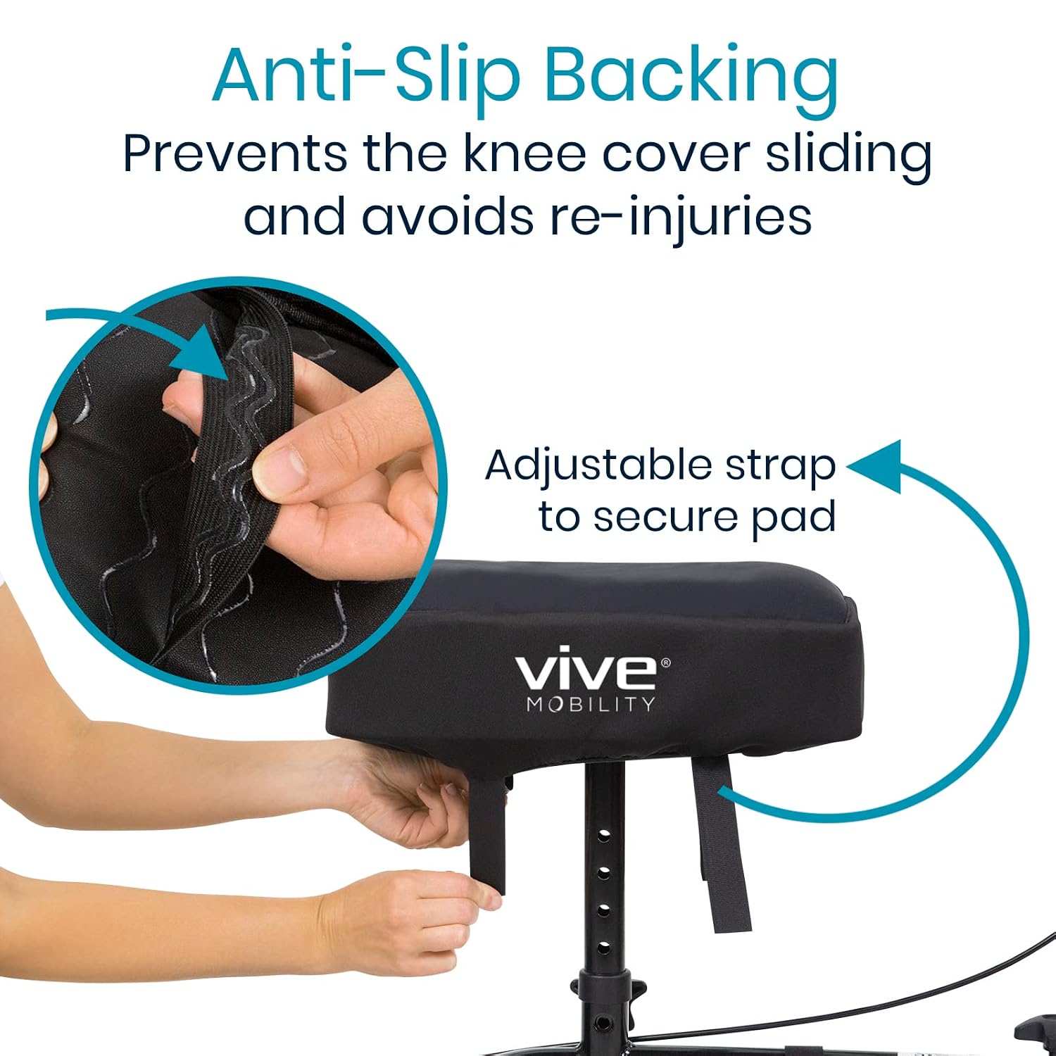 Vive Mobility Knee Scooter Pad Cover - Accessories Cushion Cover | Comfort (Dense Foam) - for Broken Leg Crutch Cart Roller, Injuries, Surgery, Foot